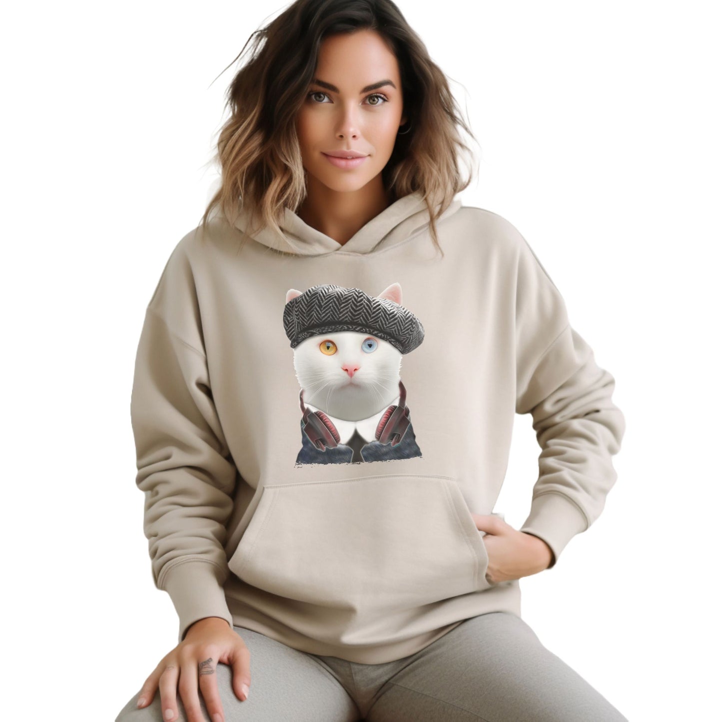 Sand Headphones Cat Themed Hooded Sweatshirt Unisex