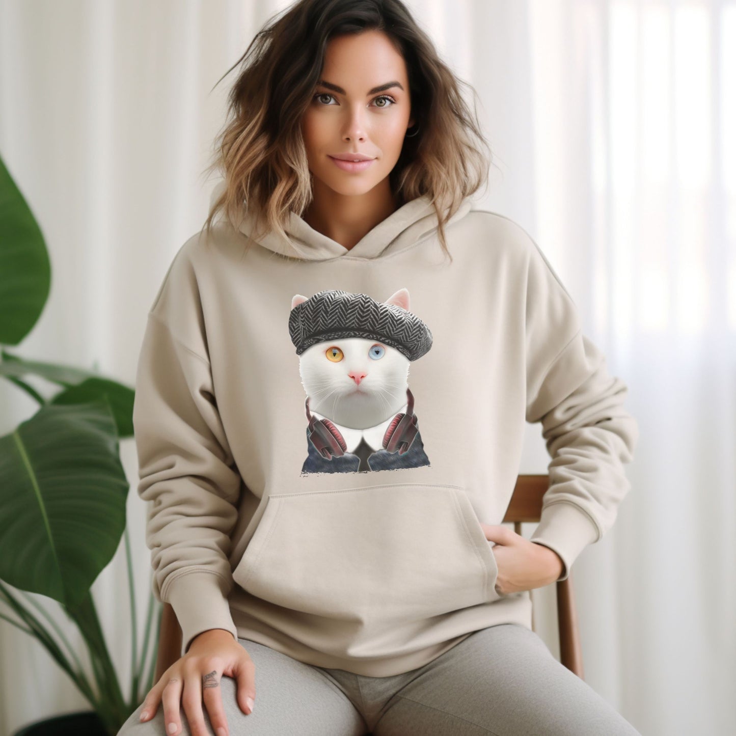 Sand Headphones Cat Themed Hooded Sweatshirt Unisex