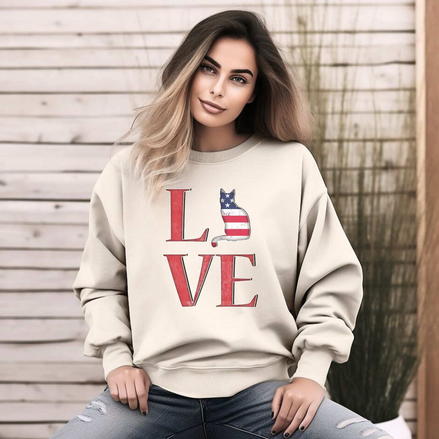 Sand LOVE USA Cat Themed Crewneck Unisex Sweatshirt