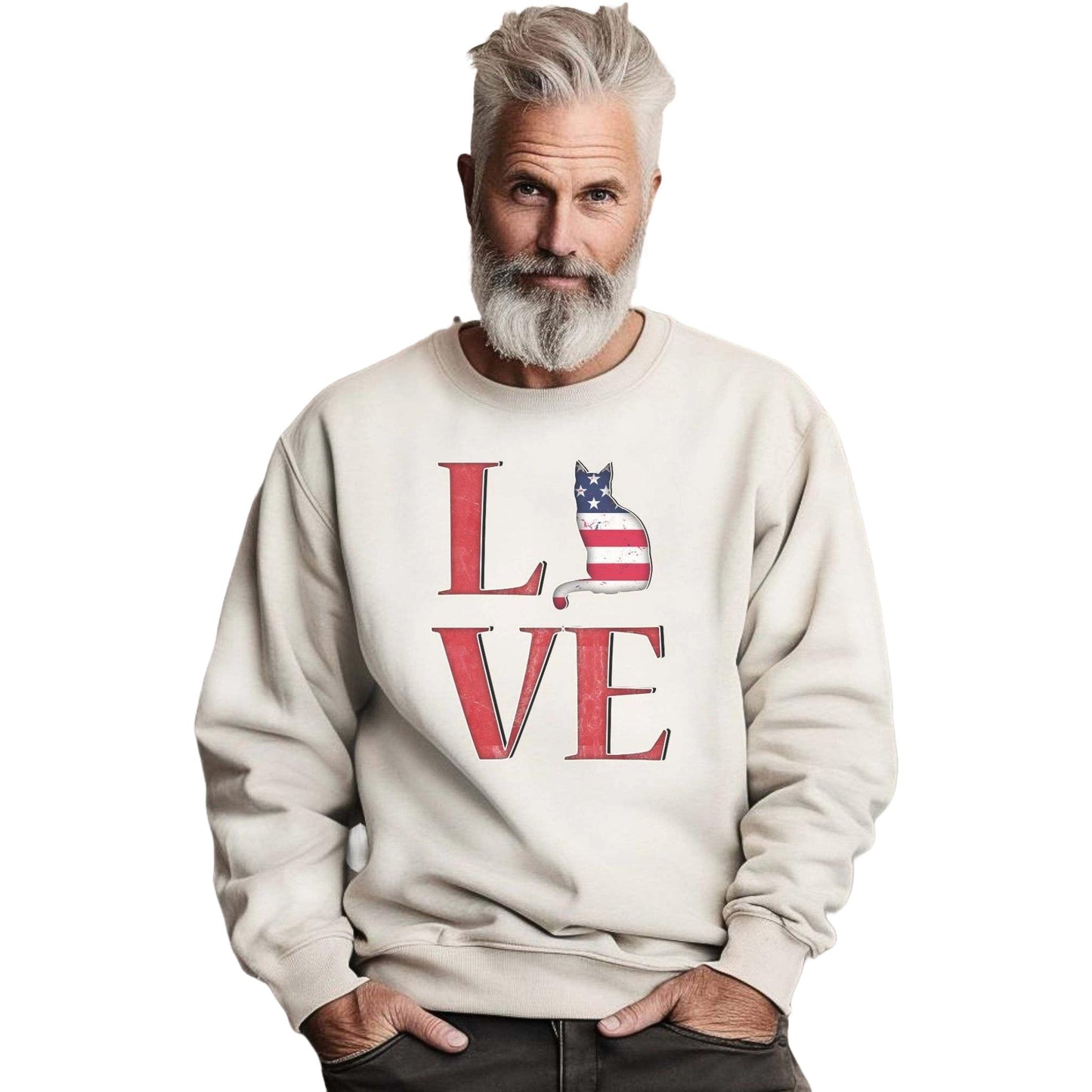 Sand LOVE USA Cat Themed Crewneck Unisex Sweatshirt