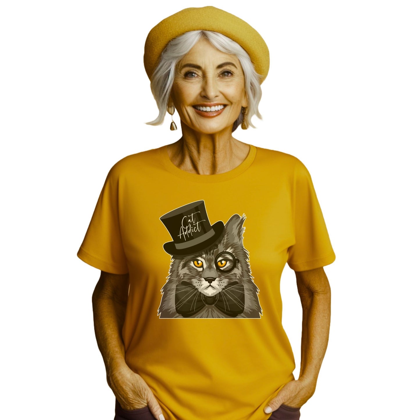 Gold Cat Addict T-Shirt Unisex Crew Neck