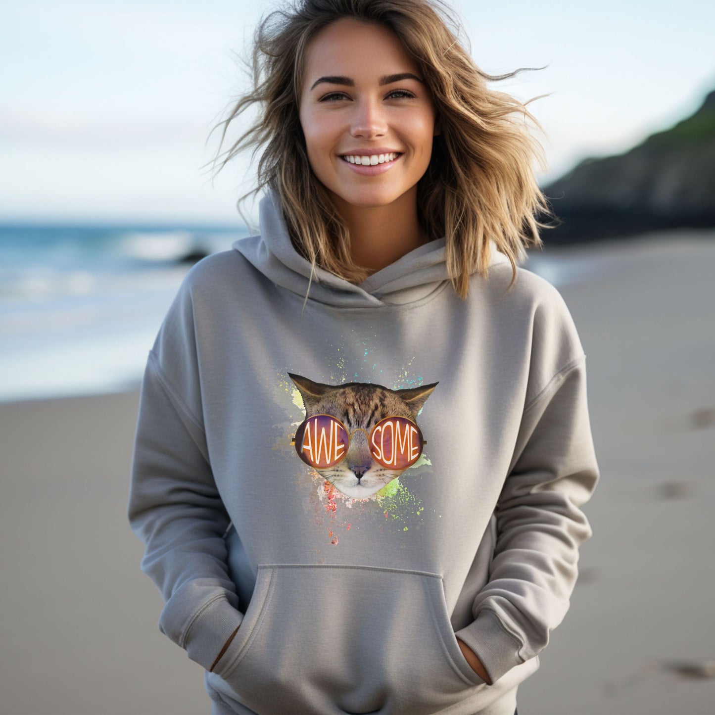 Oyster Awesome Cat Themed Hooded Sweatshirt Unisex