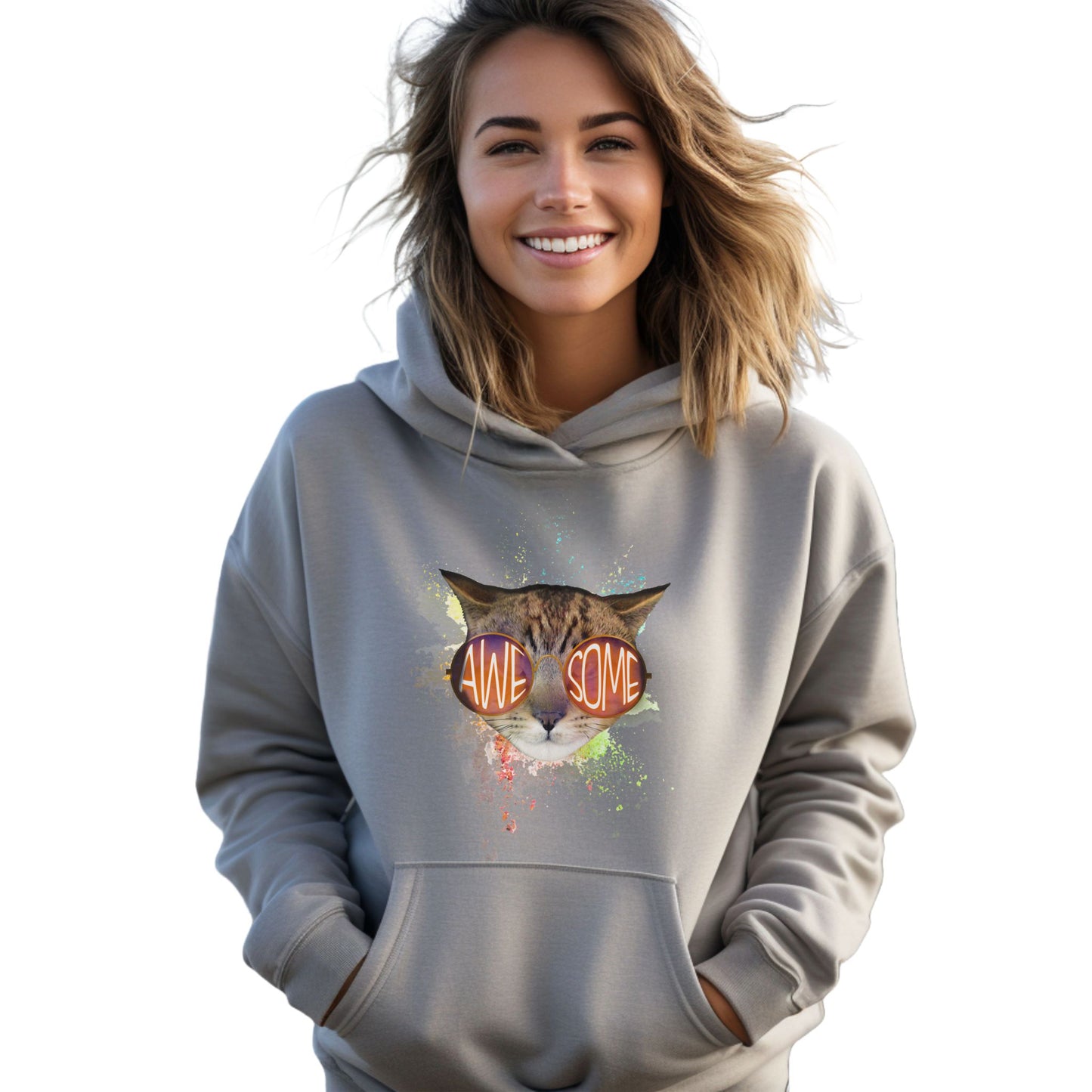 Oyster Awesome Cat Themed Hooded Sweatshirt Unisex