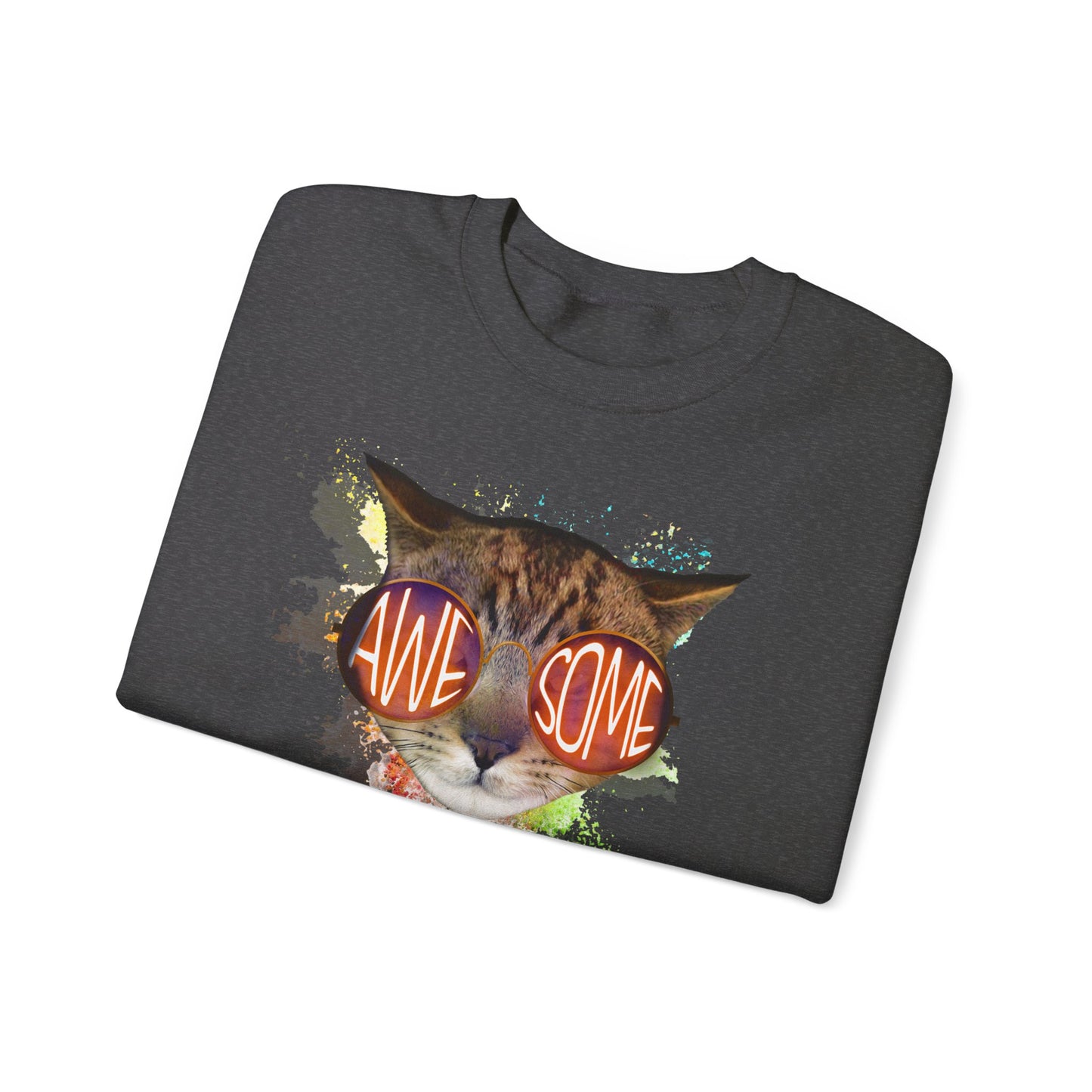 Dark Heather Awesome Crewneck Unisex Sweatshirt Cat Theme