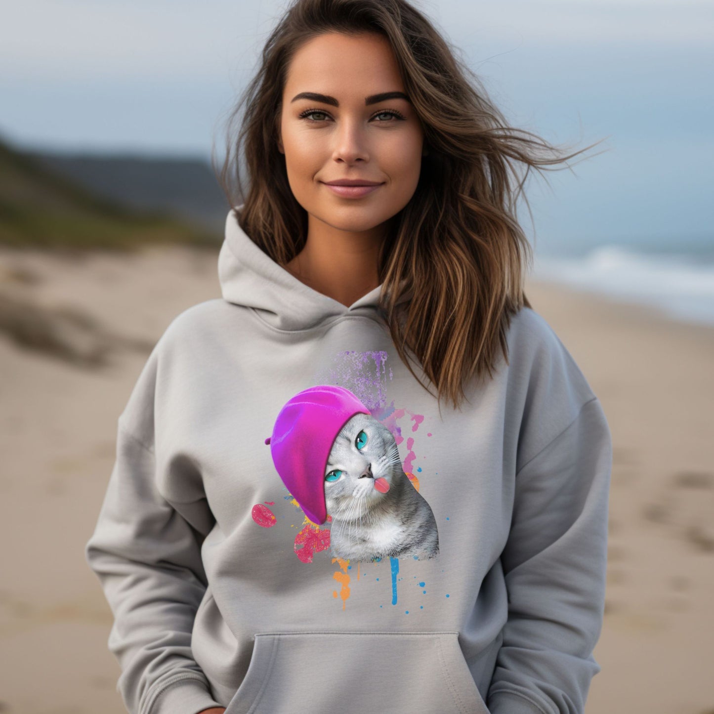 Oyster Beret_Girl_Cat_Themed_Hooded_sweatshirt