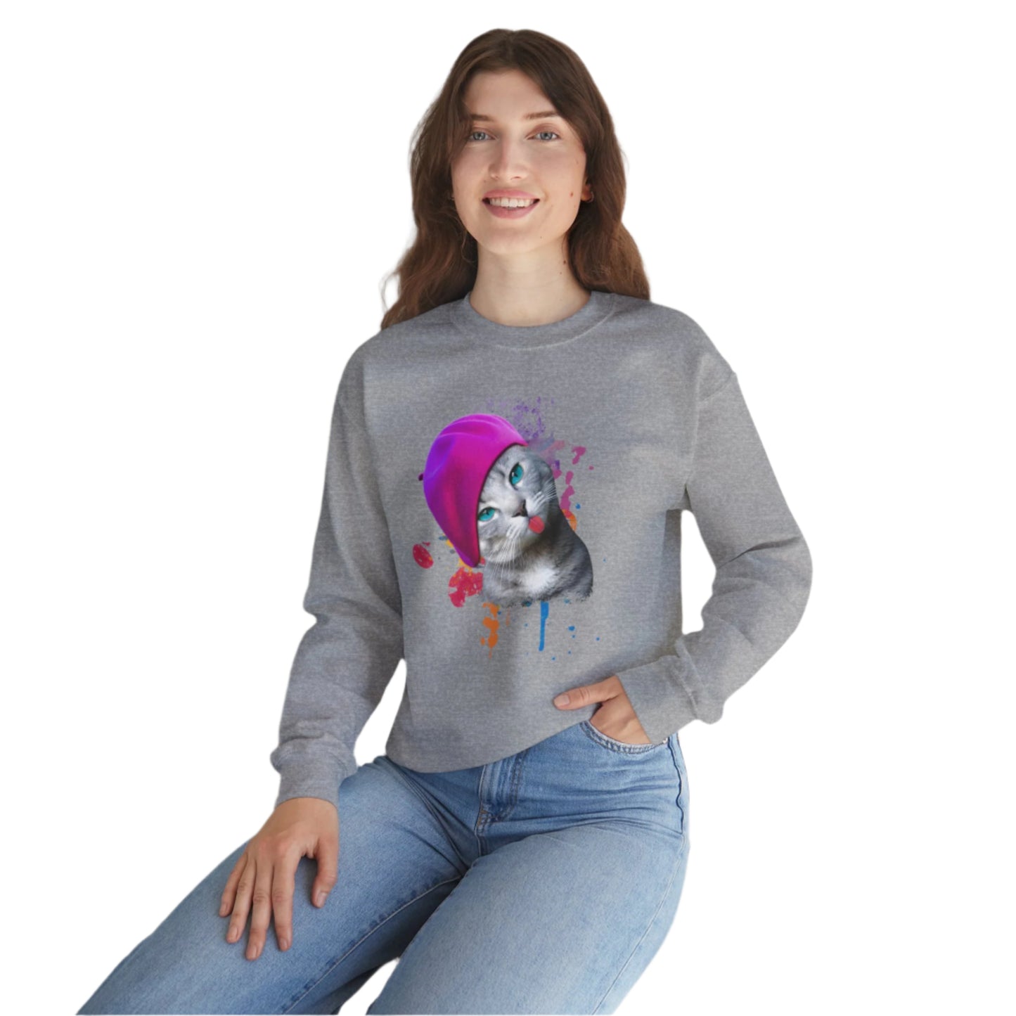 Oyster Beret Girl Cat themed Unisex Sweatshirt
