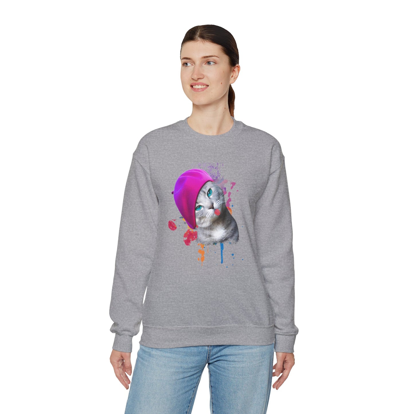 Oyster Beret Girl Cat themed Unisex Sweatshirt