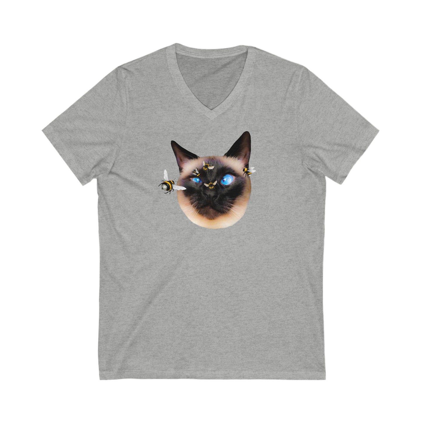 Heather Gray Buzz Off Siamese Cat V-Neck T-Shirt