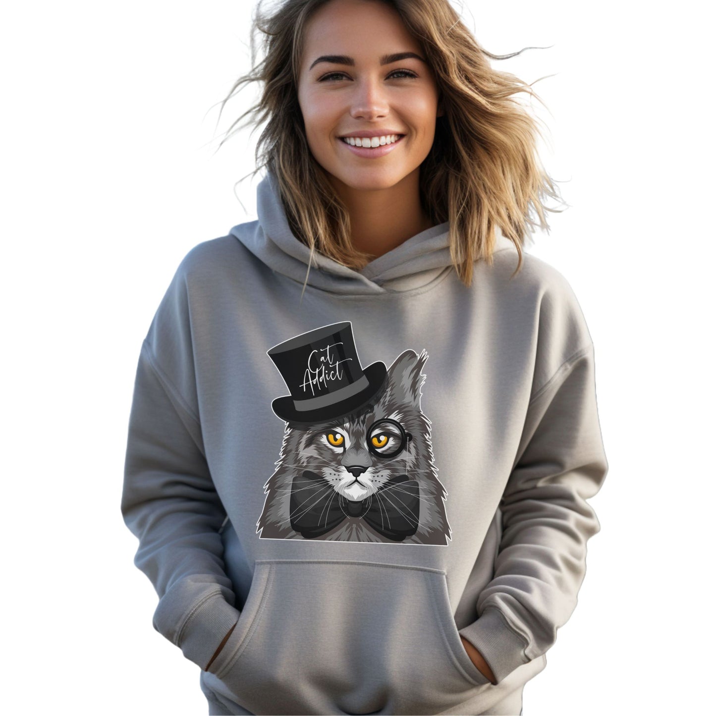 Oyster Cat Addict_Maine Coon Feline Themed Hooded_Sweatshirt Unisex