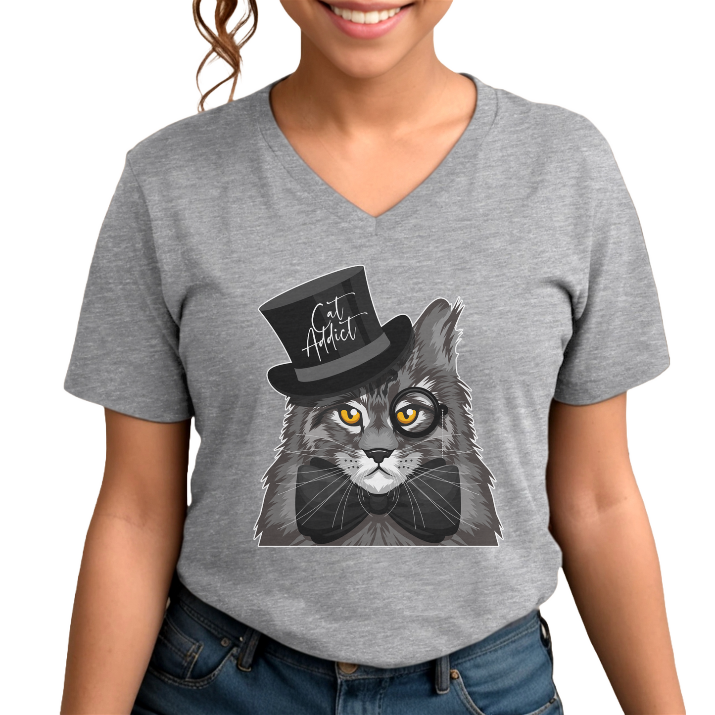 Heather Gray Cat Addict T-Shirt Maine Coon