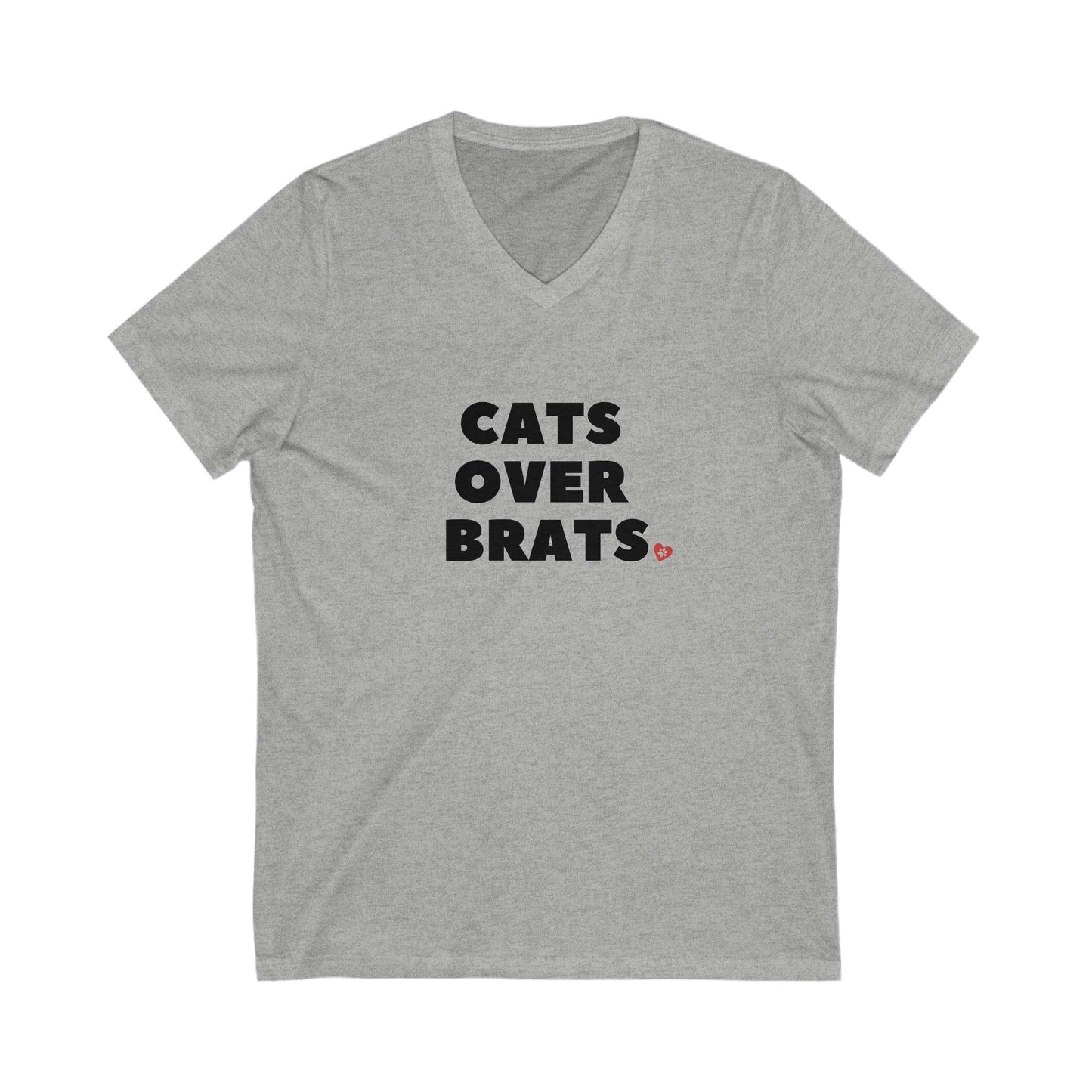 Heather Gray Cats Over Brats V-Neck T-Shirt