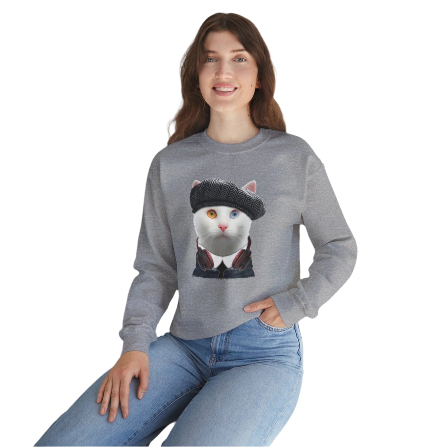 Oyster Headphones Crewneck Cat Themed Unisex Sweatshirt