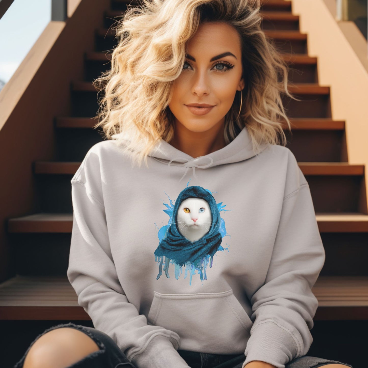 Ash Headscarf Cat Themed Hooded Sweatshirt Unisex
