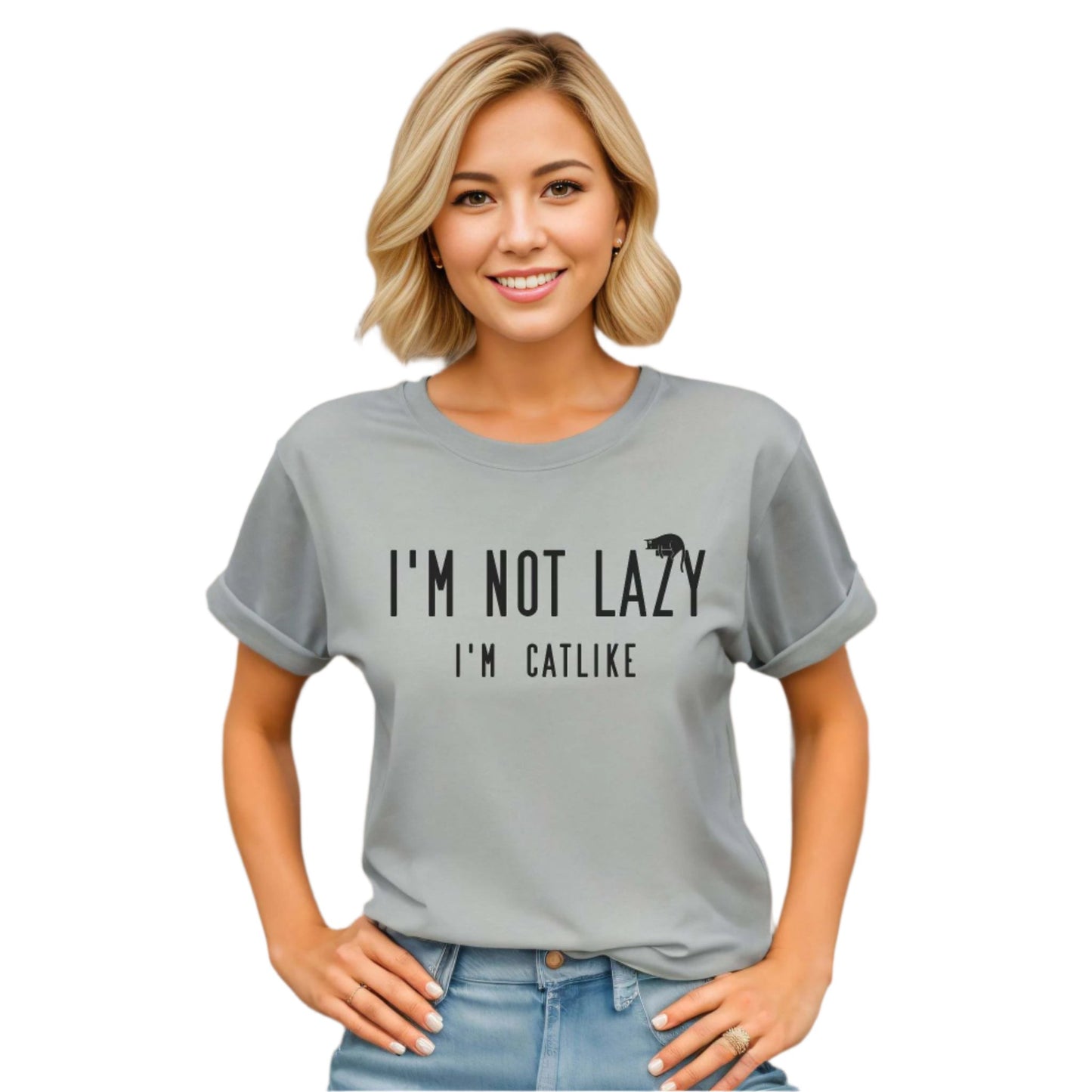 Silver Not Lazy T-Shirt Cat Theme Unisex Crew Neck