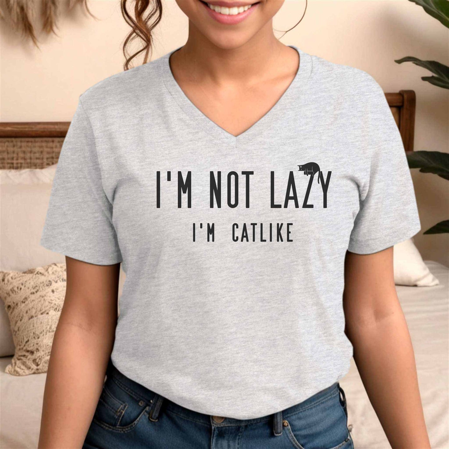 Ash Not Lazy Cat T-Shirt Unisex V-Neck