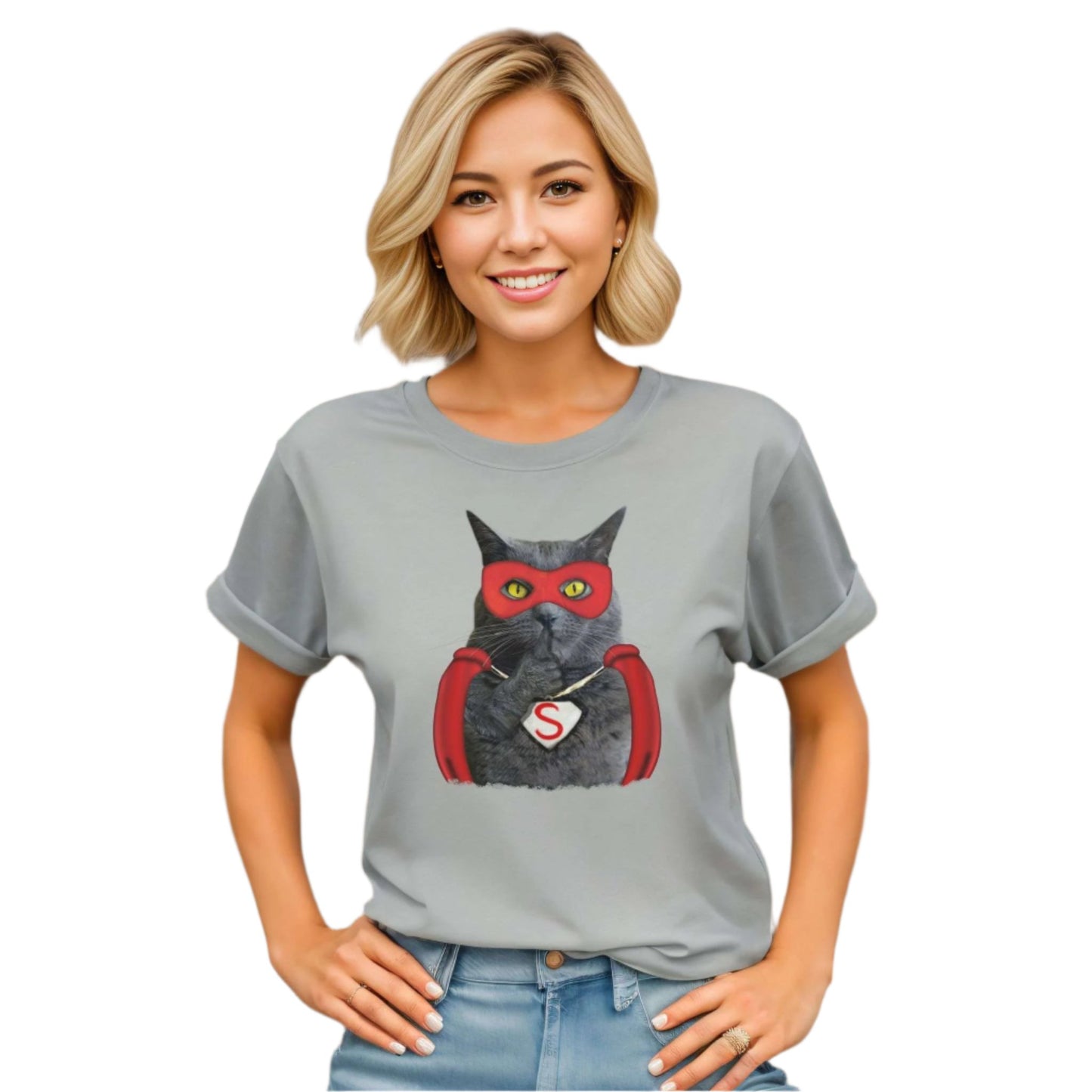 Silver Super Cat T-Shirt Unisex Crew Neck