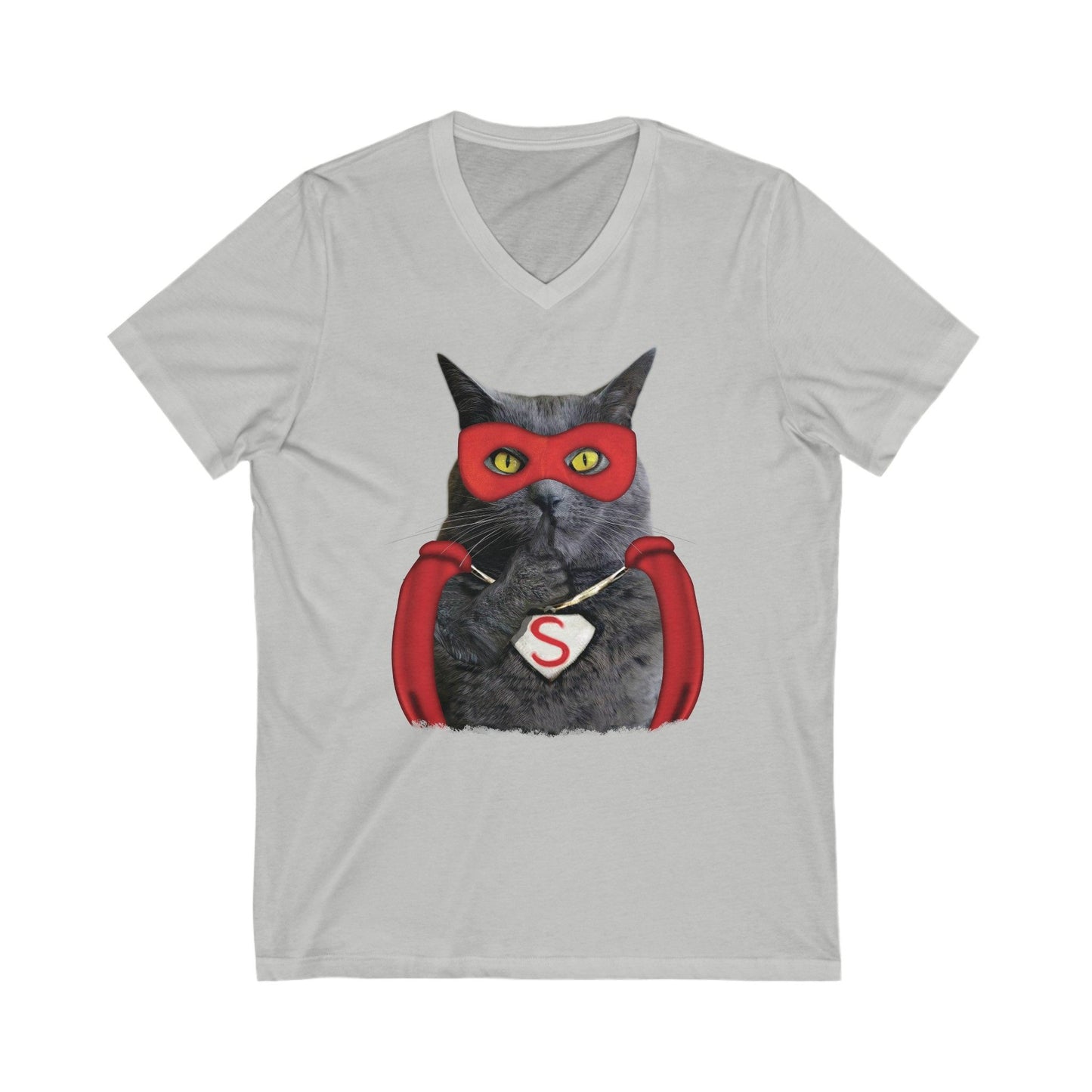 Heather Gray Super Cat V-Neck Unisex T-Shirt