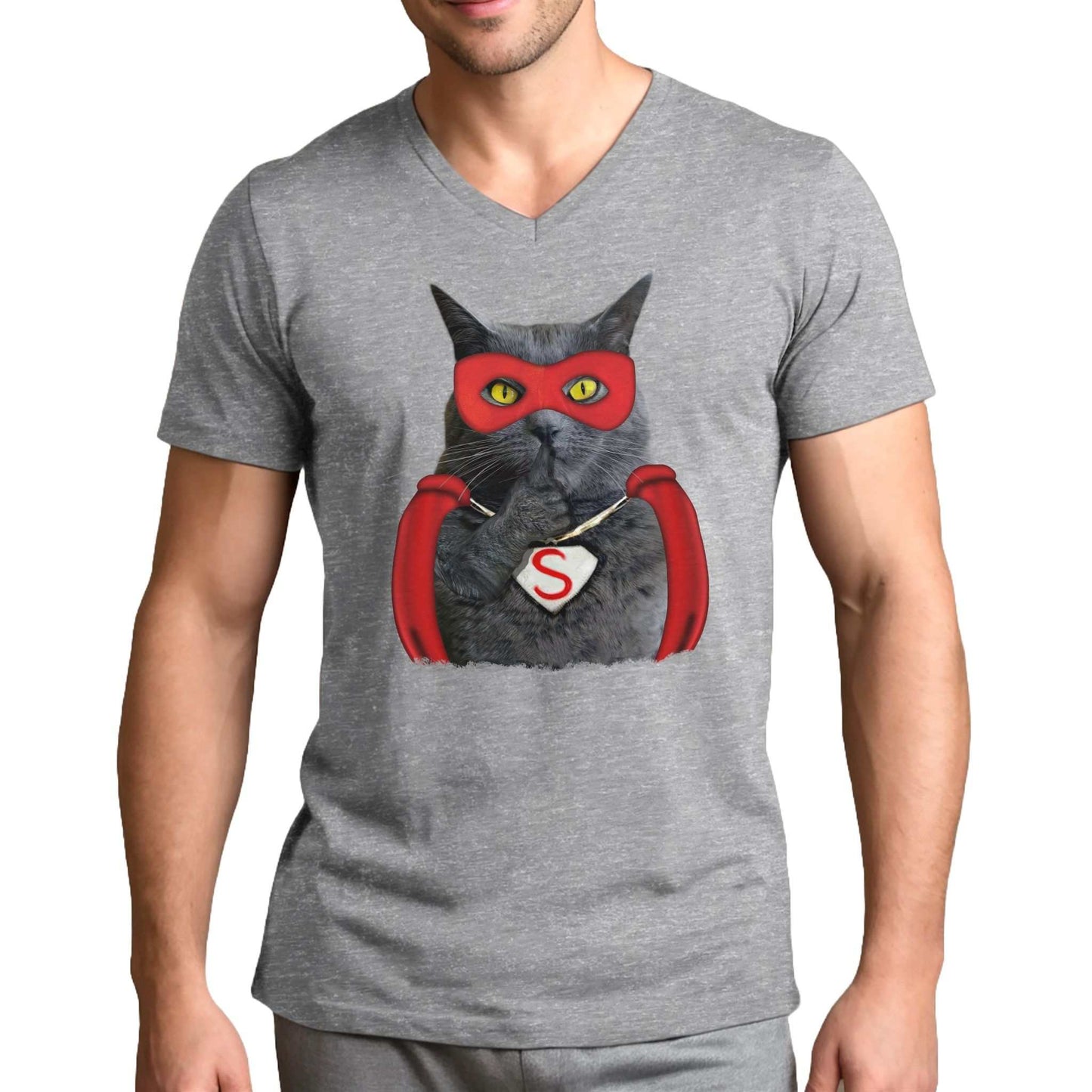 Heather Gray Super Cat V-Neck Unisex T-Shirt