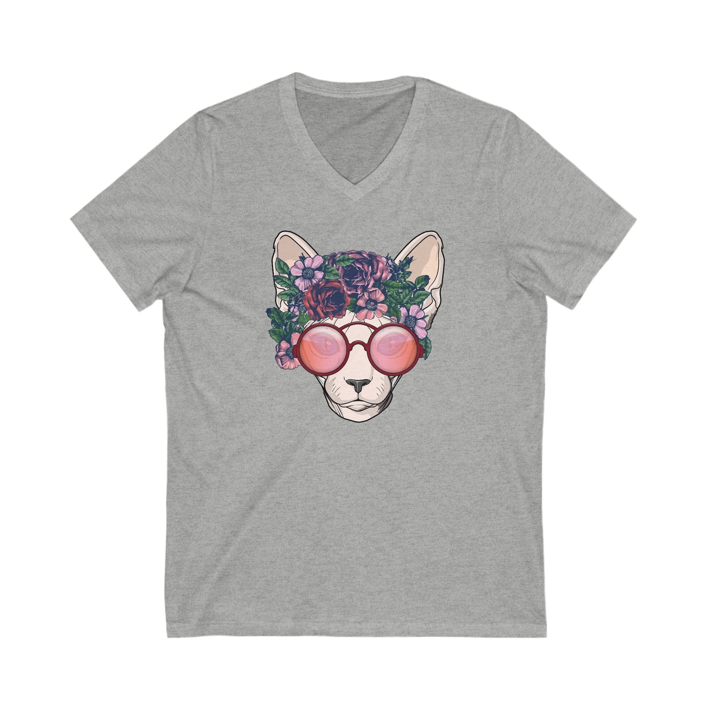 Heather Gray flower sphynx cat V-Neck T-shirt