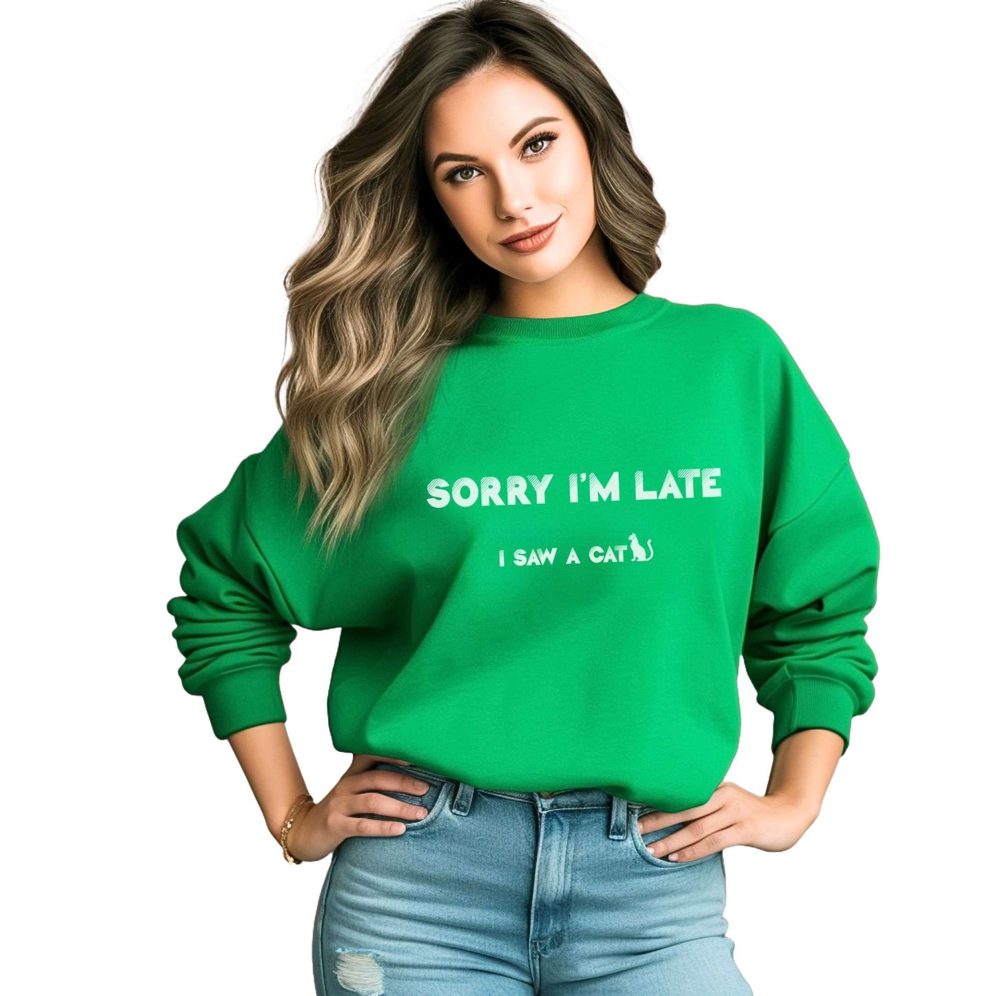 Green I Saw A Cat sweatshirt Unisex Crewneck