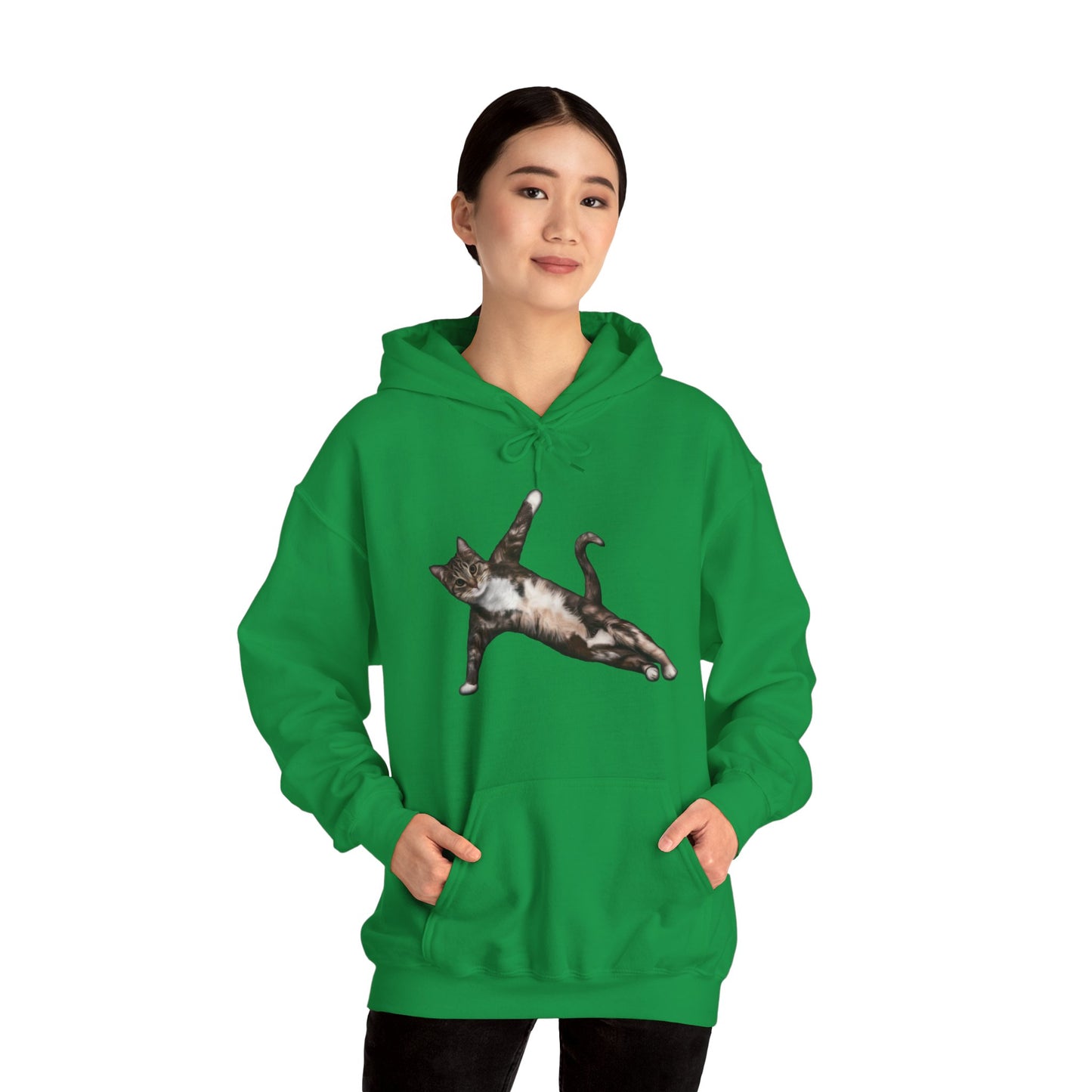 Green Yoga Pose Cat Themed Hooded Sweater Unisex
