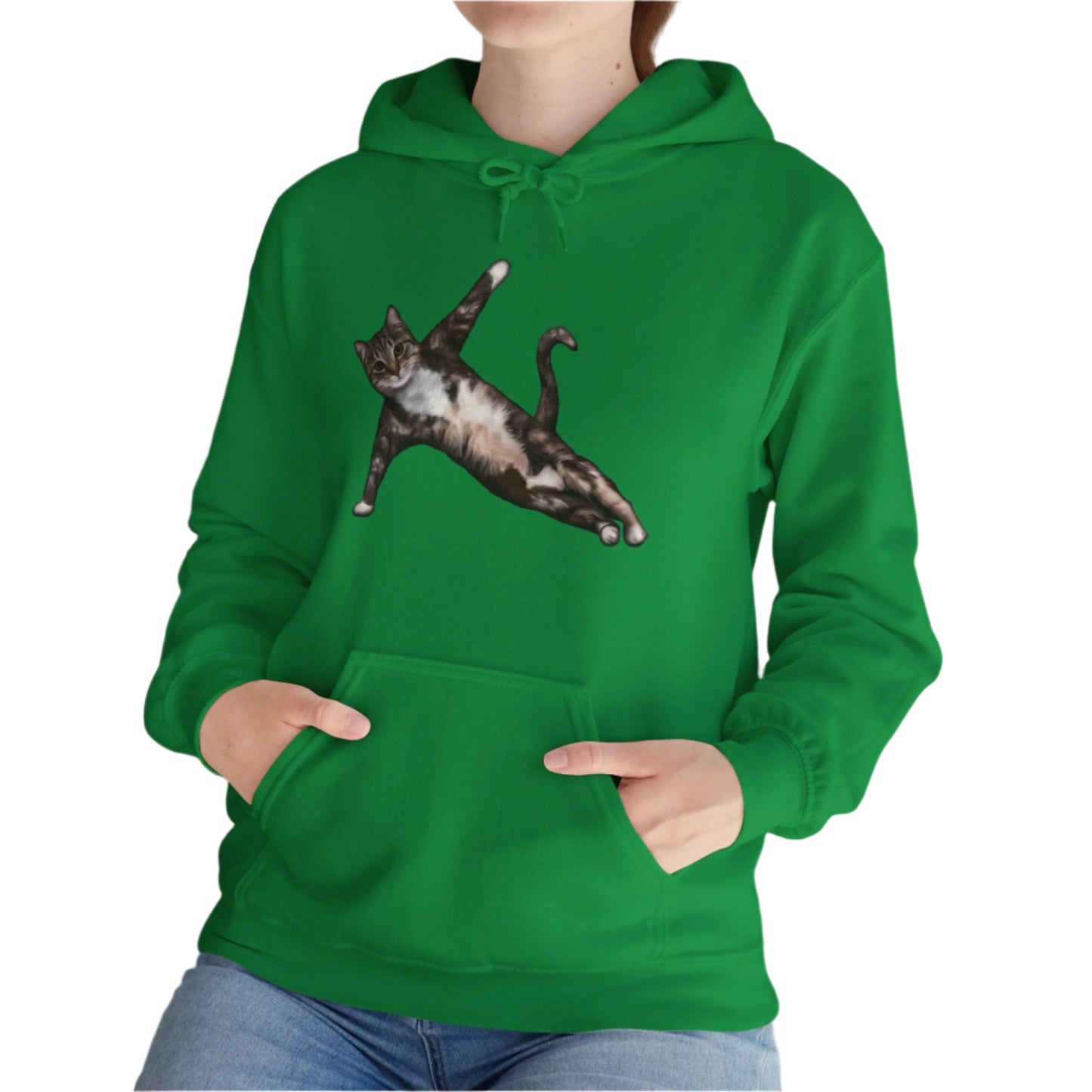 Green Yoga Pose Cat Themed Hooded Sweater Unisex