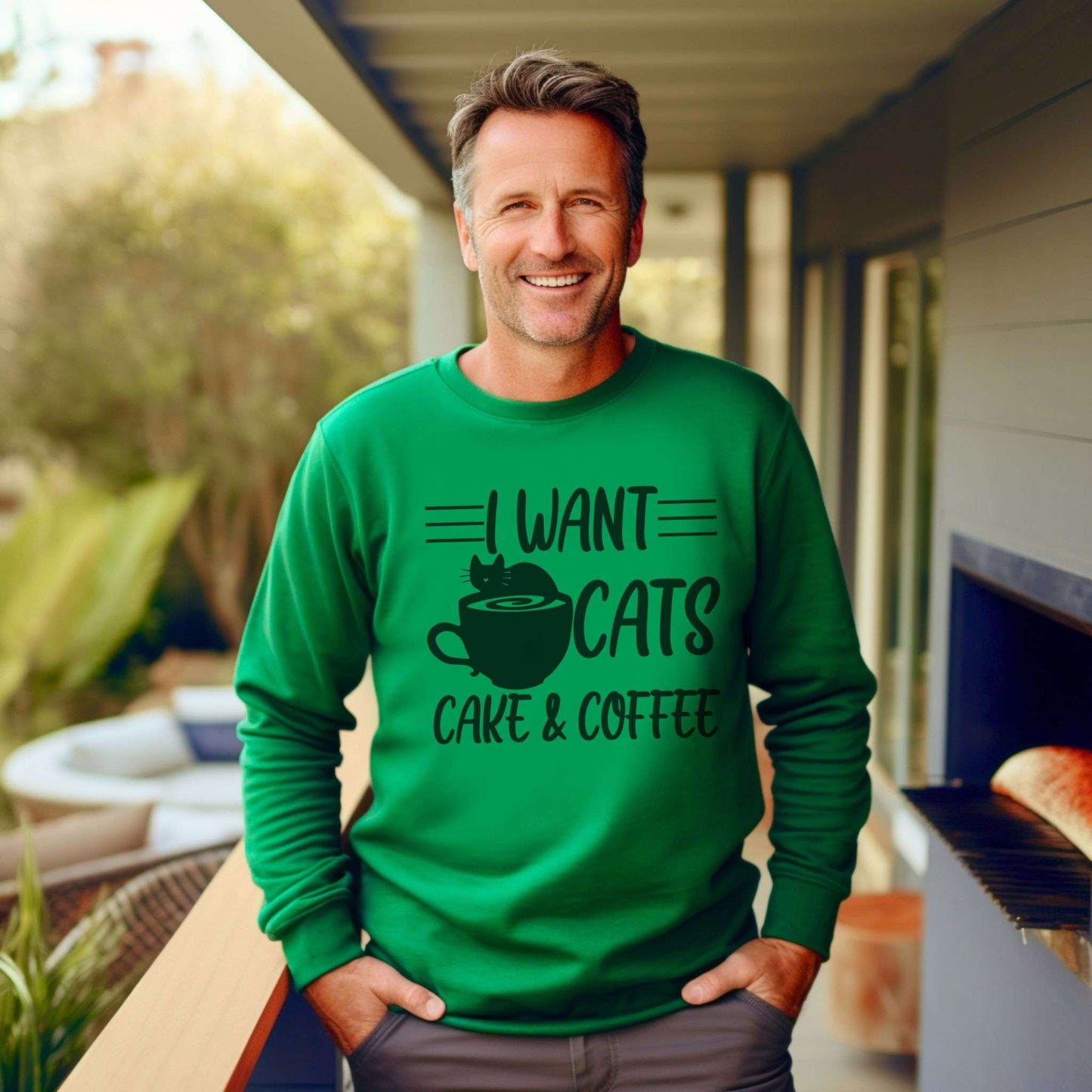 Green Cats Cake & Coffee Crewneck Unisex Sweatshirt