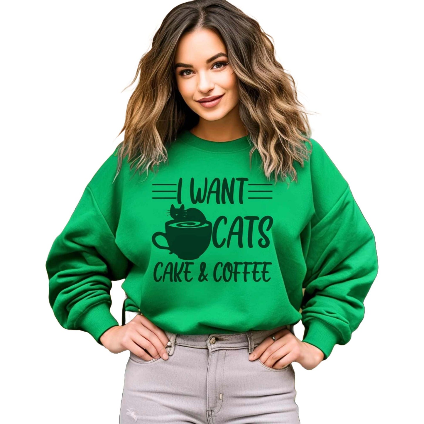 Green Cats Cake & Coffee Crewneck Unisex Sweatshirt