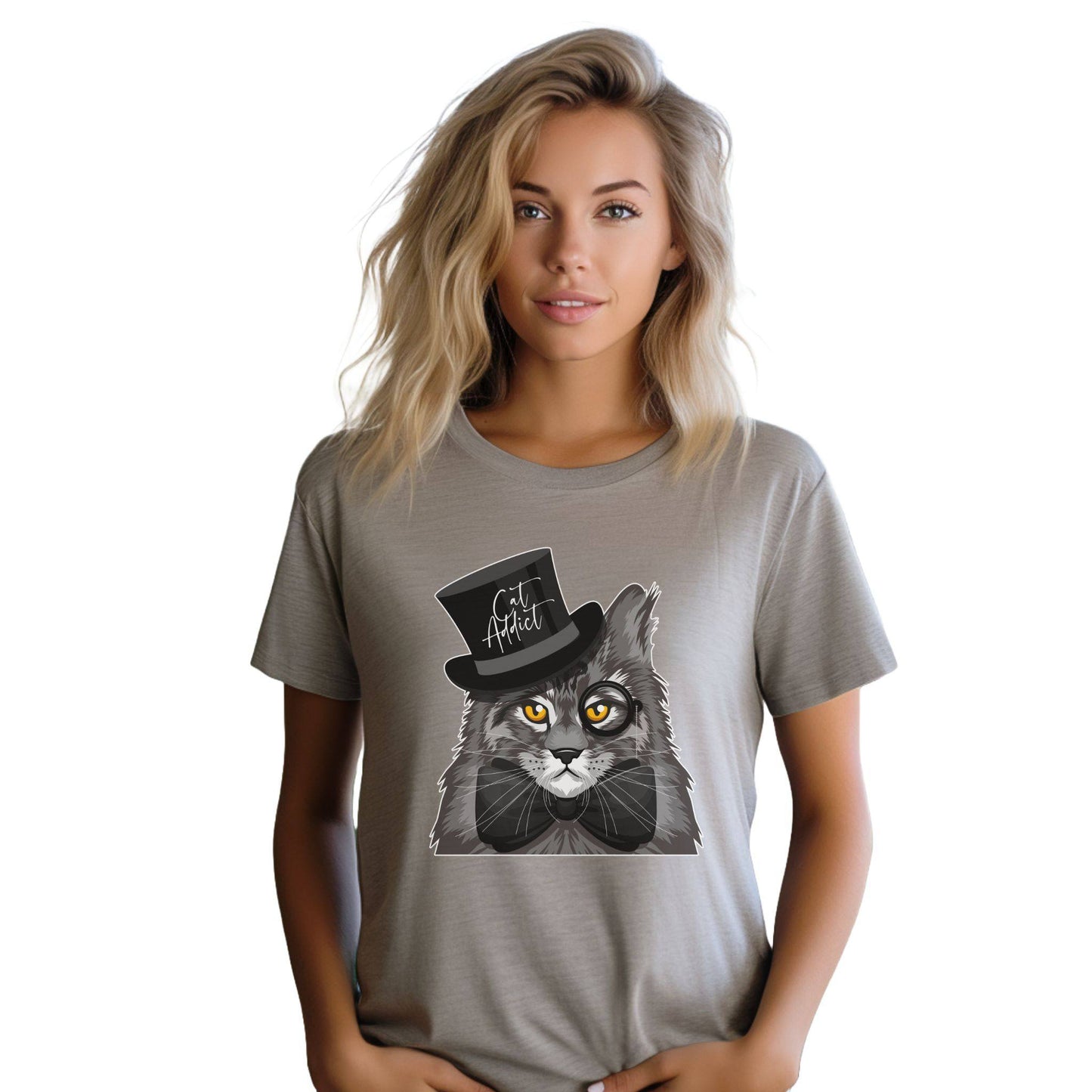 Heather Gray Cat Addict T-Shirt Unisex Crew Neck