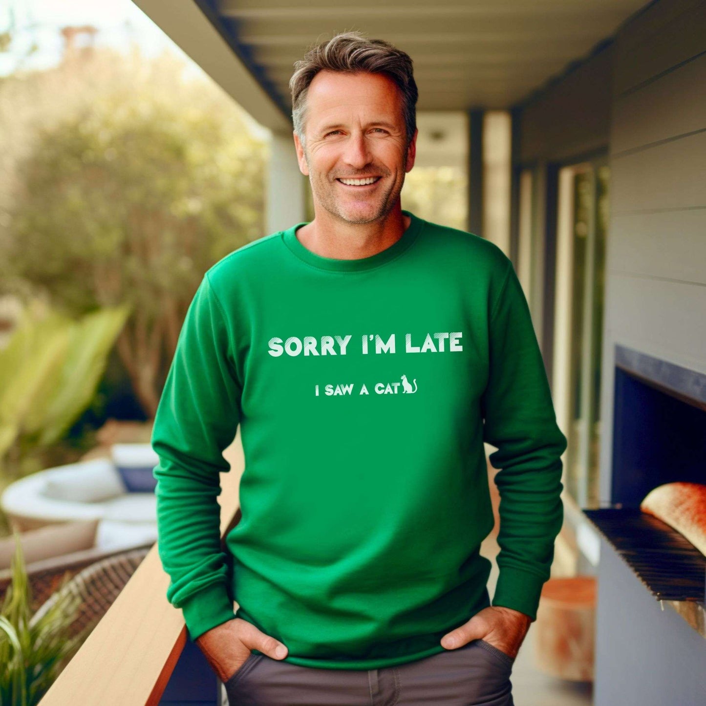 Green I Saw A Cat sweatshirt Unisex Crewneck