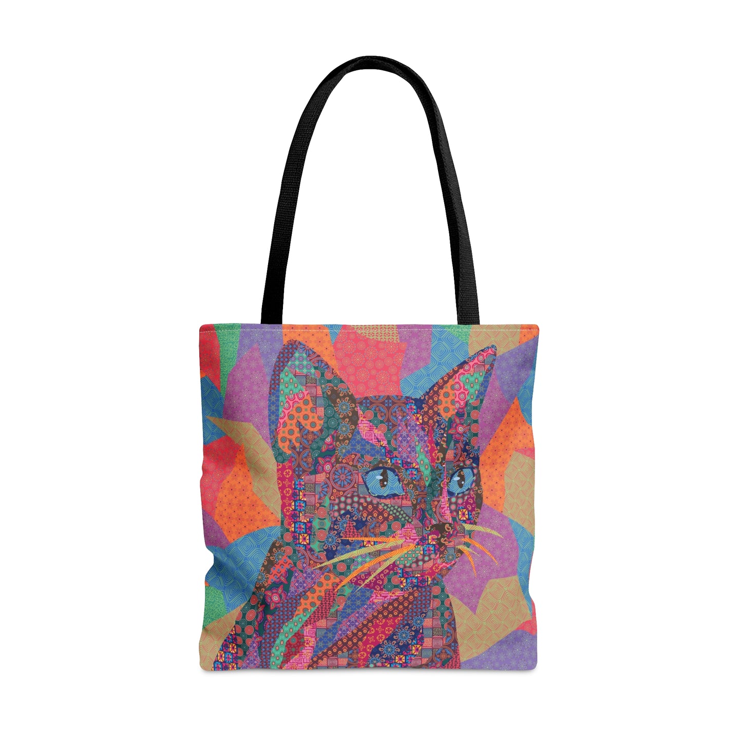 Multicolor tote bag with cat illustration