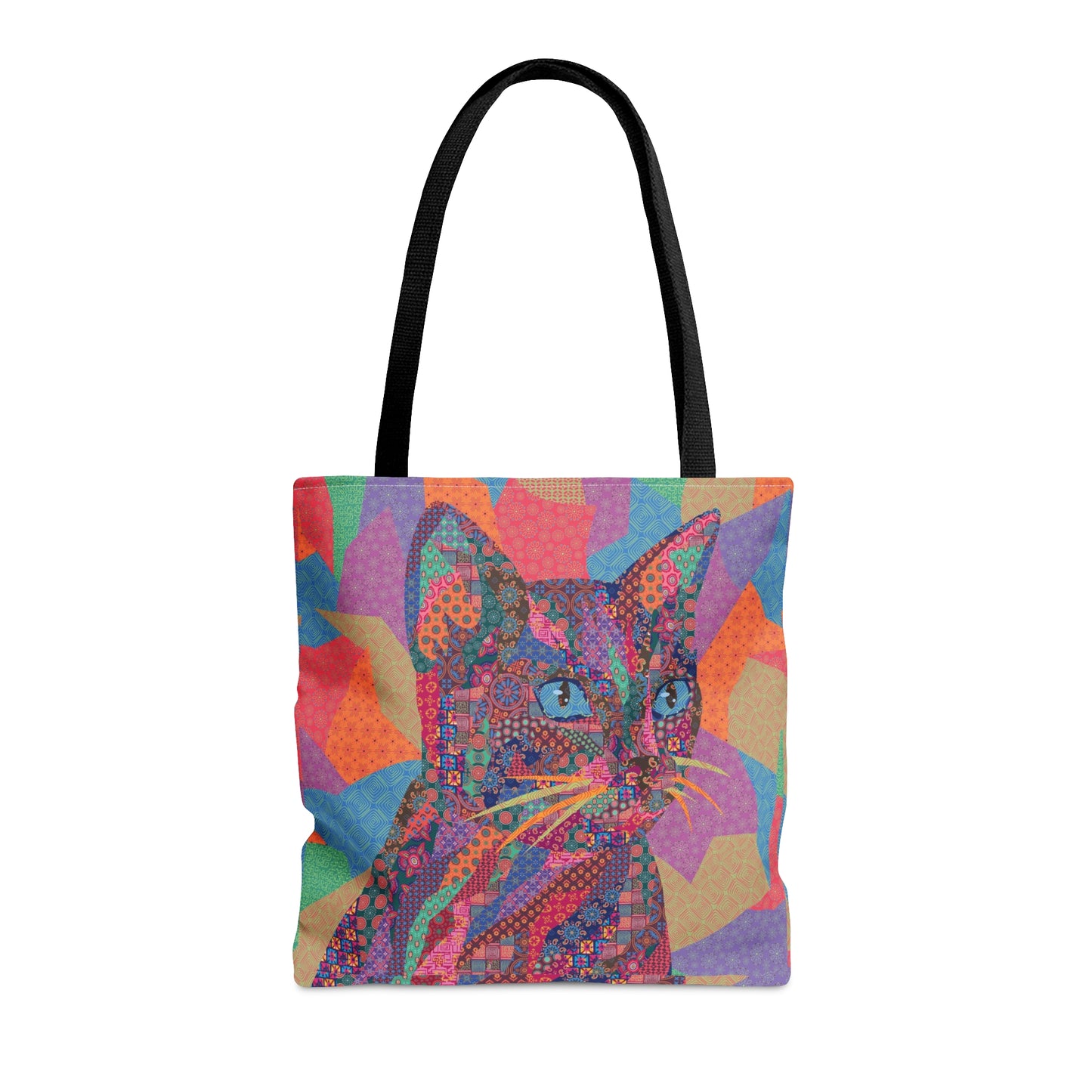 Multicolor tote bag with cat illustration