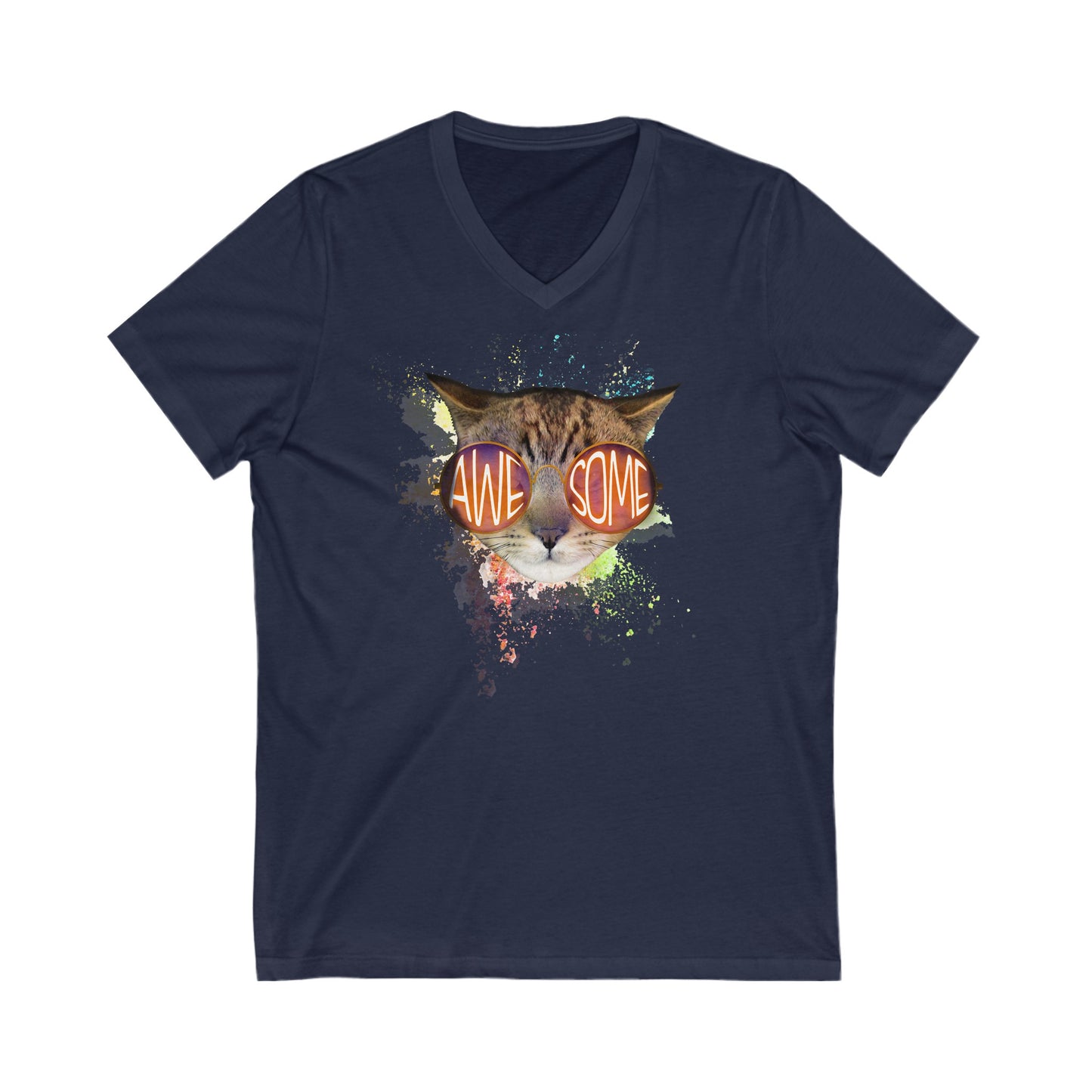 Navy Awesome Cat V-Neck T-Shirt
