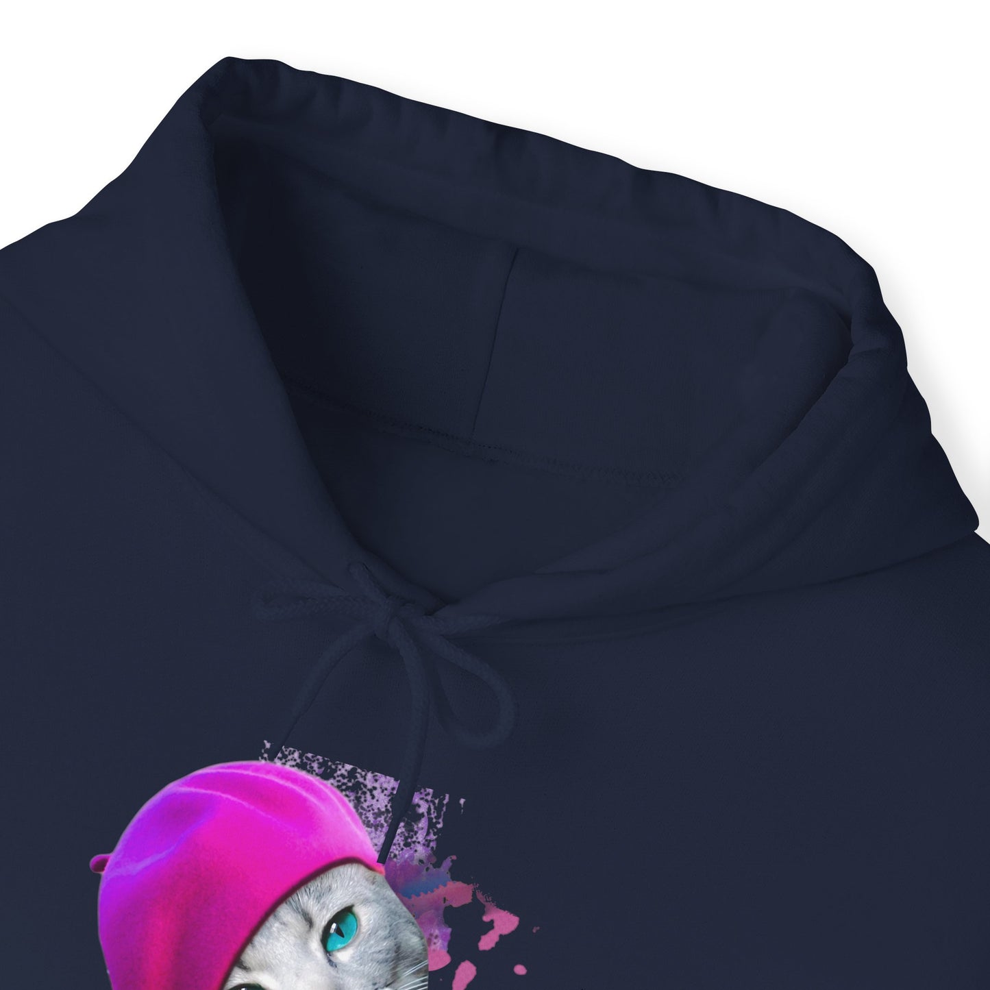 Navy Beret_Girl_Cat_Themed_Hooded_sweatshirt