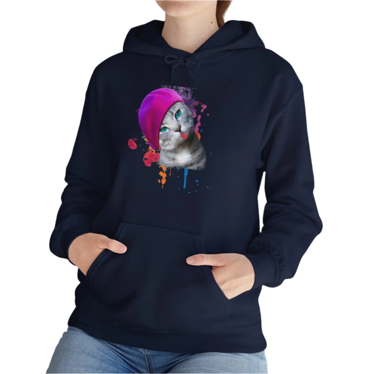 Navy_Beret_Girl_Cat Themed Hooded_sweatshirt