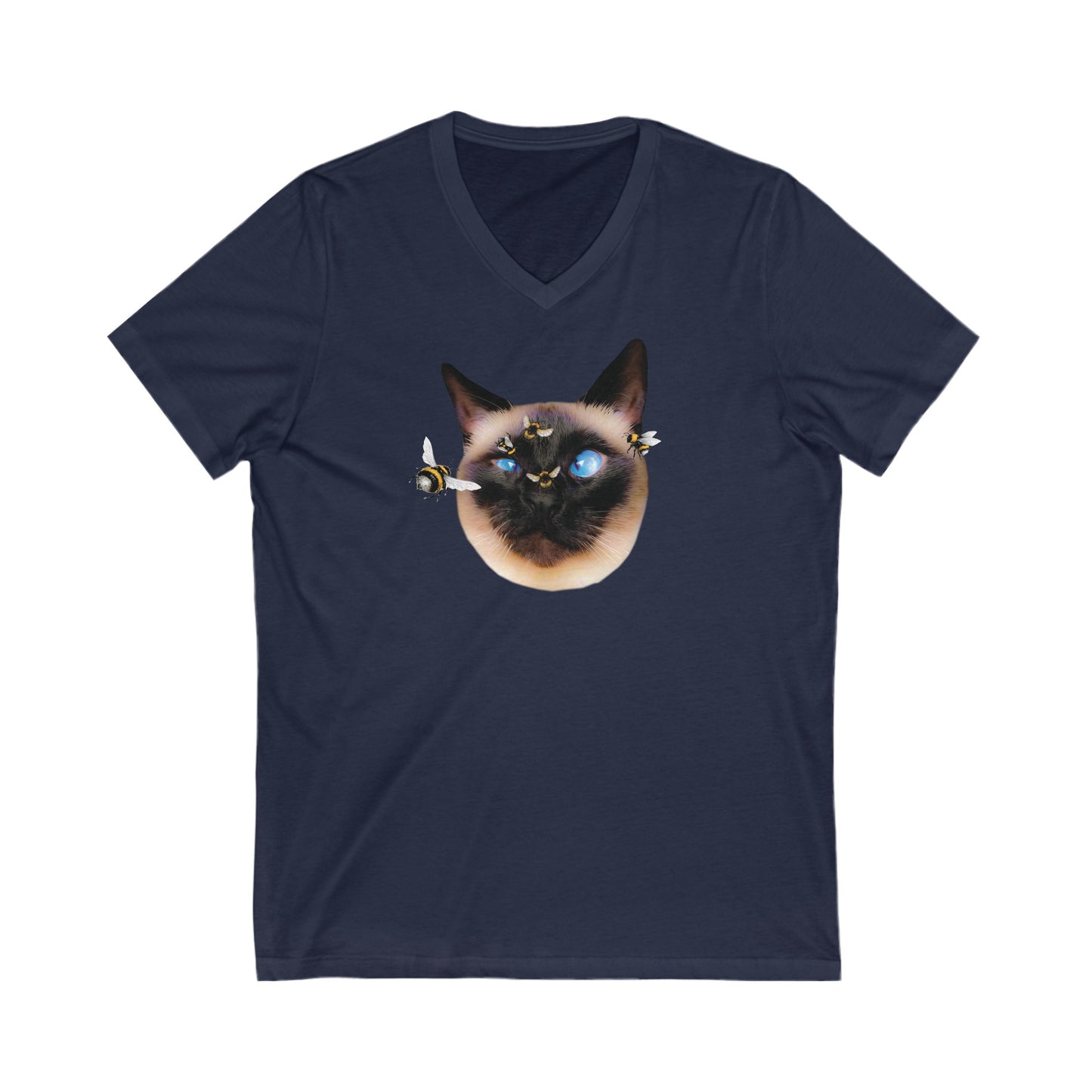 Navy Buzz Off Siamese Cat V-Neck T-Shirt