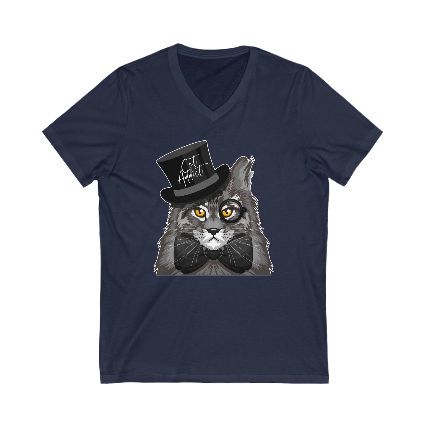 Navy Cat Addict V-Neck T-Shirt Maine Coon