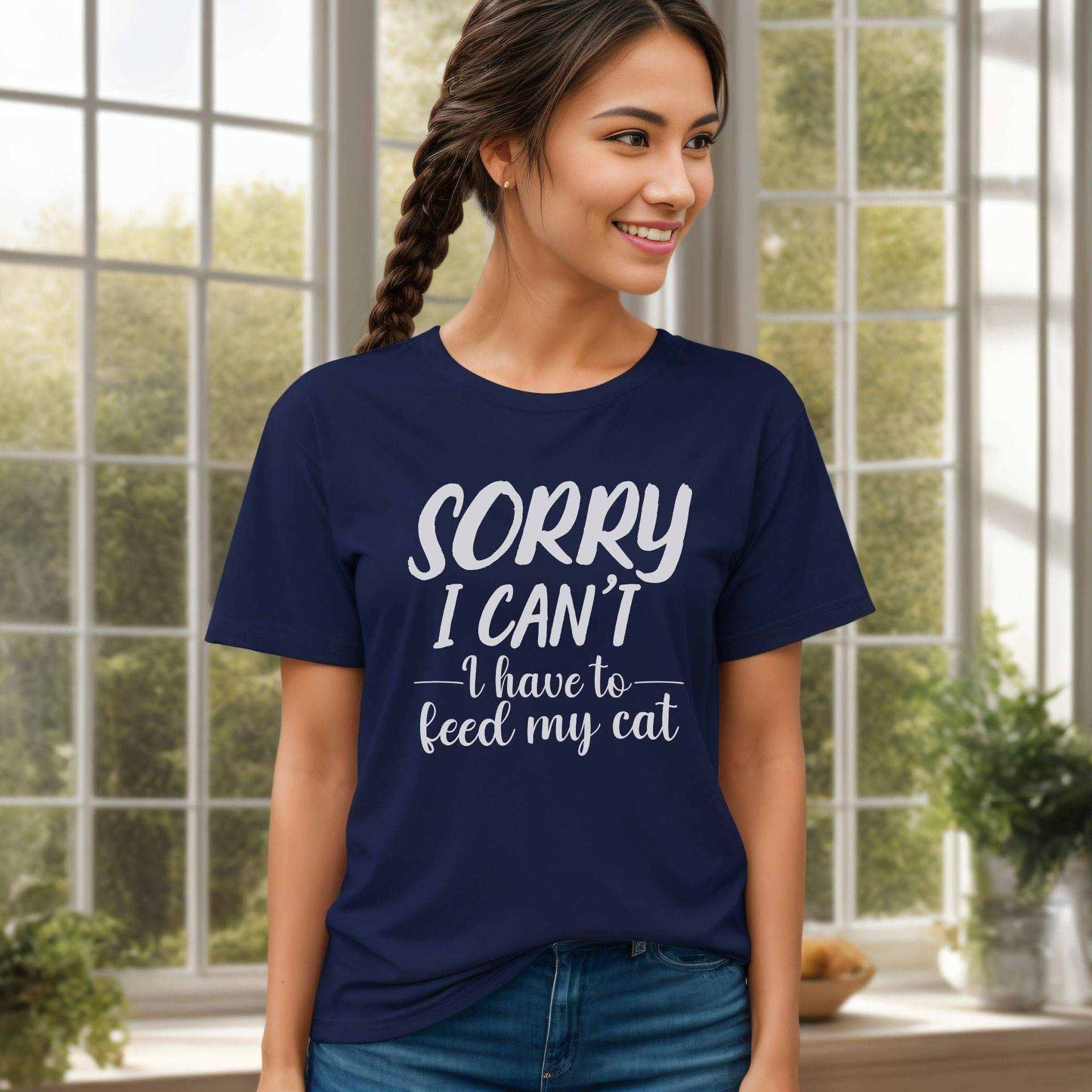 Navy Feed My Cat T-Shirt Unisex Crew Neck