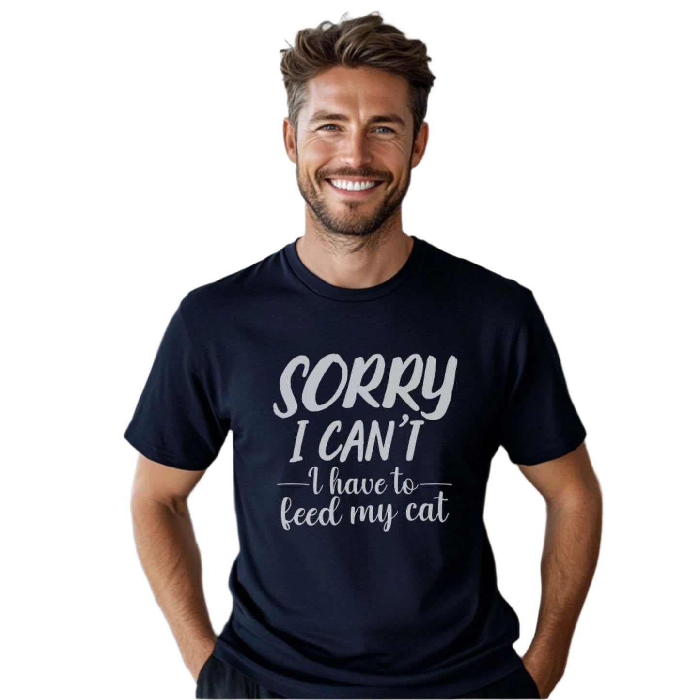 Navy Feed My Cat T-Shirt Unisex Crew Neck