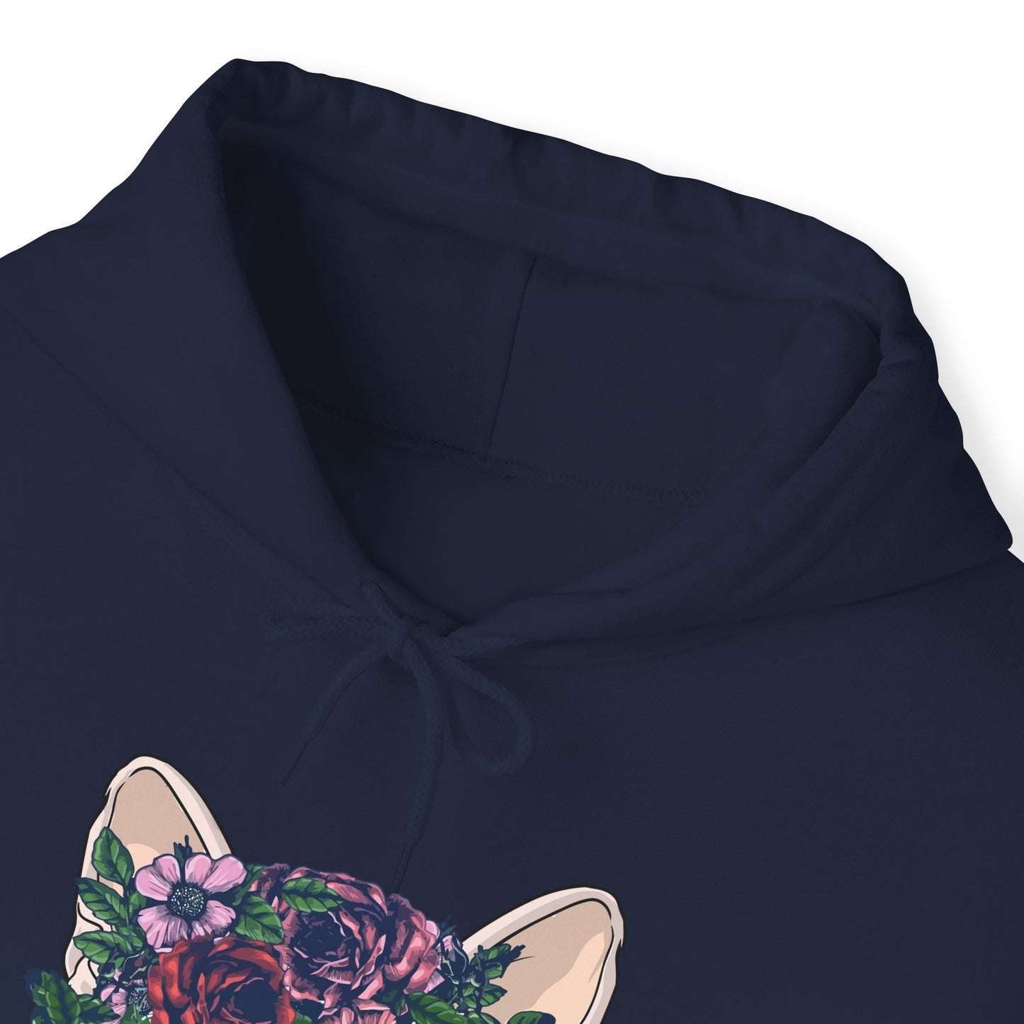 Navy Flower Sphynx Cat Hooded Sweatshirt Unisex