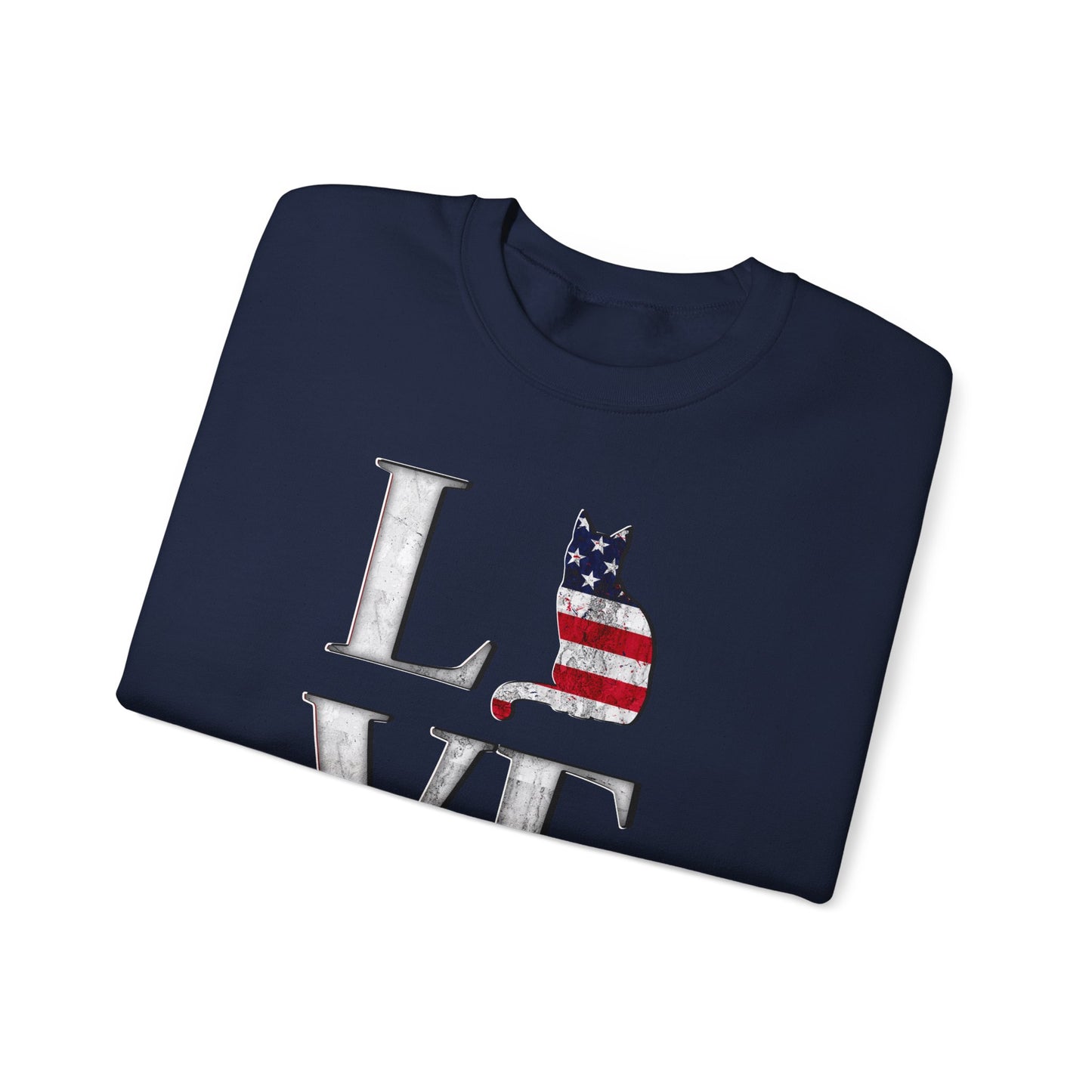 Navy LOVE USA Cat Themed Crewneck Unisex Sweatshirt