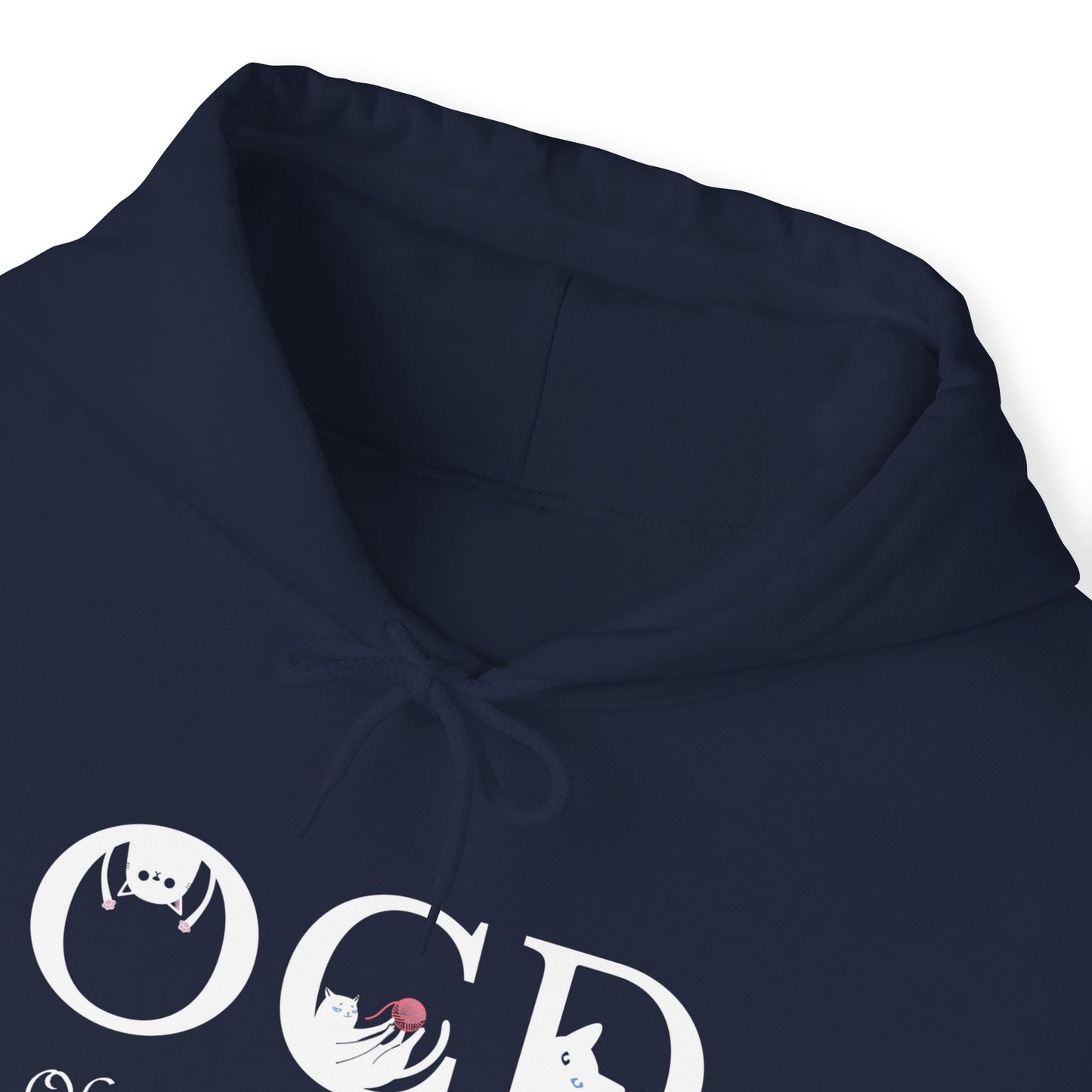 Navy OCD Cat Themed Unisex Hooded Sweatshirt