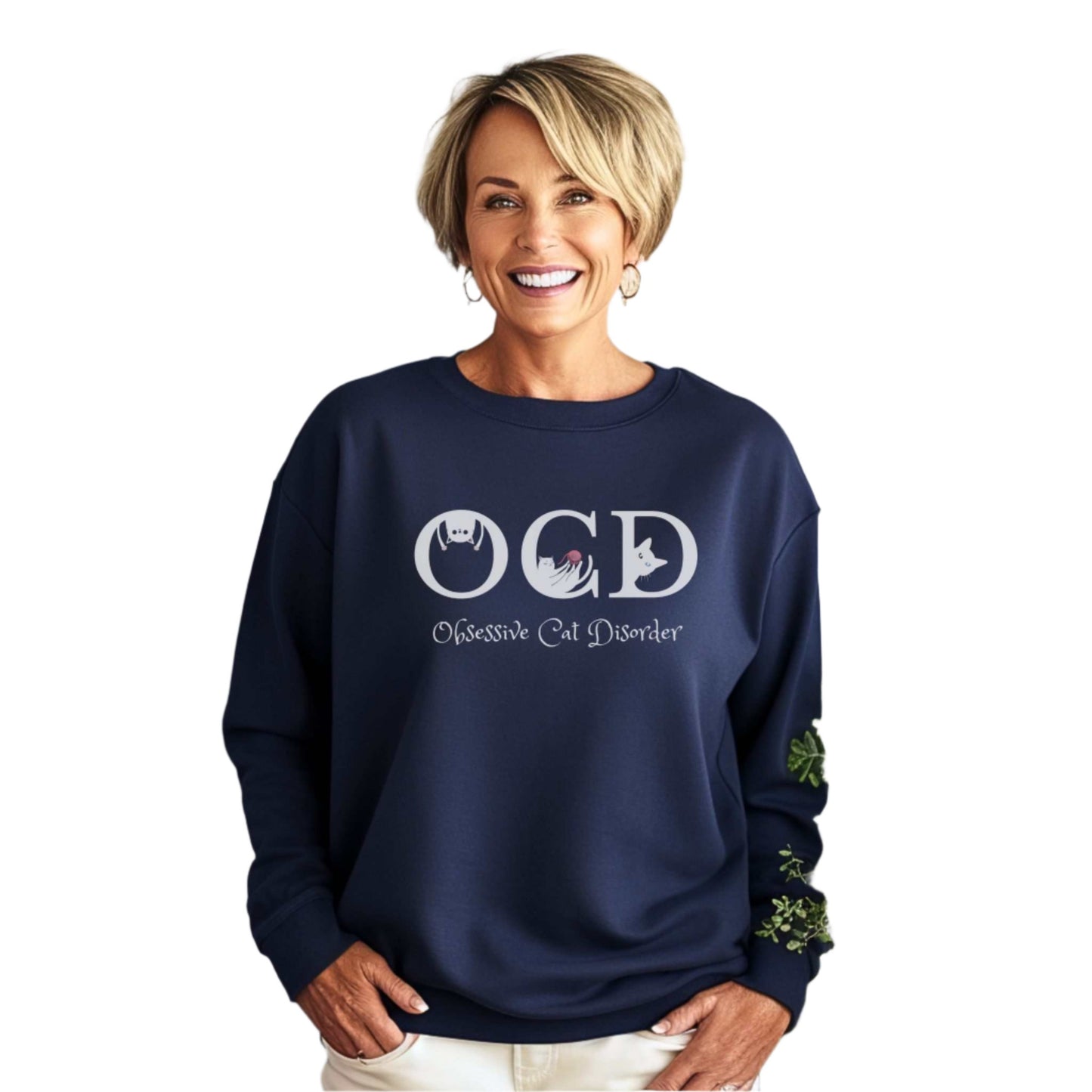 Navy OCD Crewneck Unisex Sweatshirt Cat Themed
