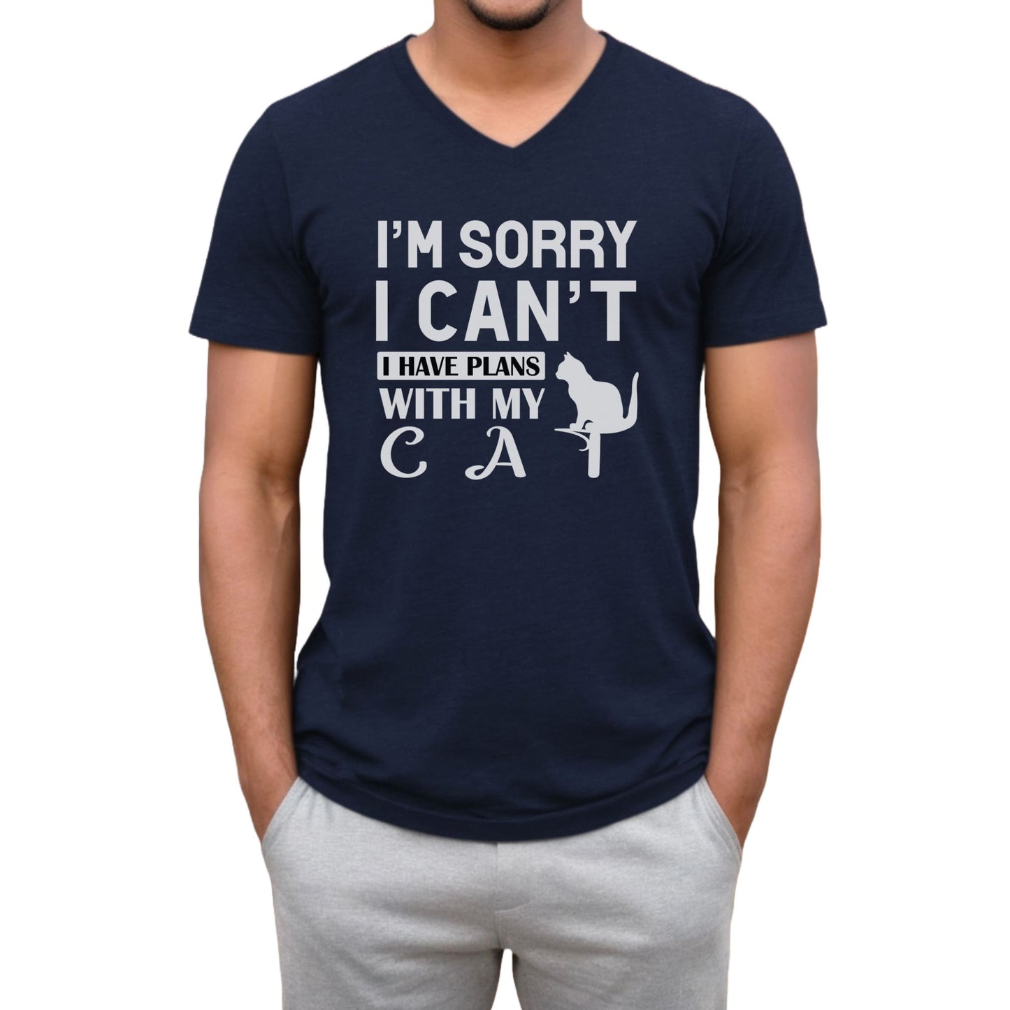 Navy Plans With My Cat T-Shirt Unisex V-Neck