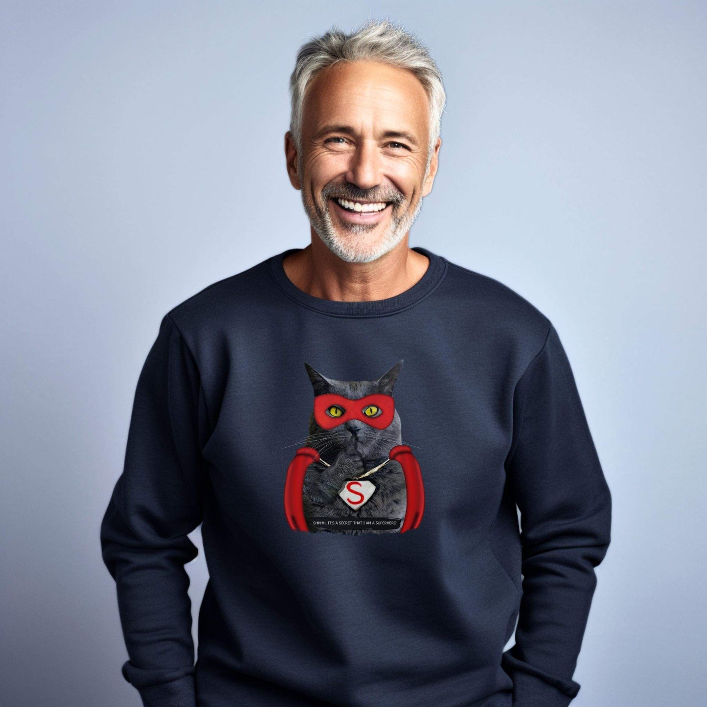 Navy Super Cat Crewneck Unisex Sweatshirt