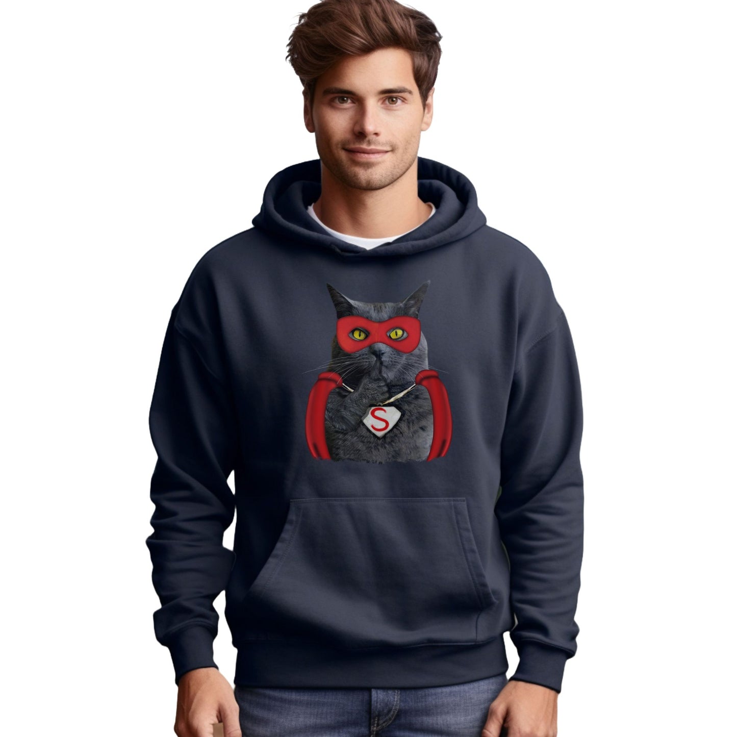 Navy Super Cat Hooded Sweatshirt Unisex