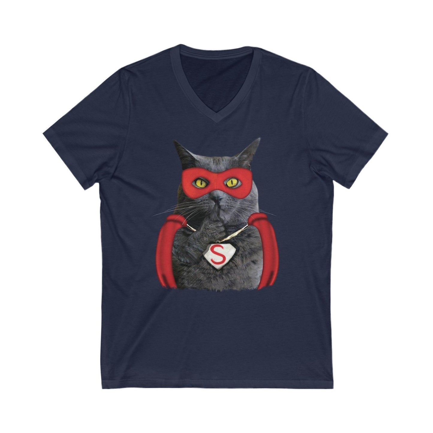 Navy Super Cat V-Neck Unisex T-Shirt