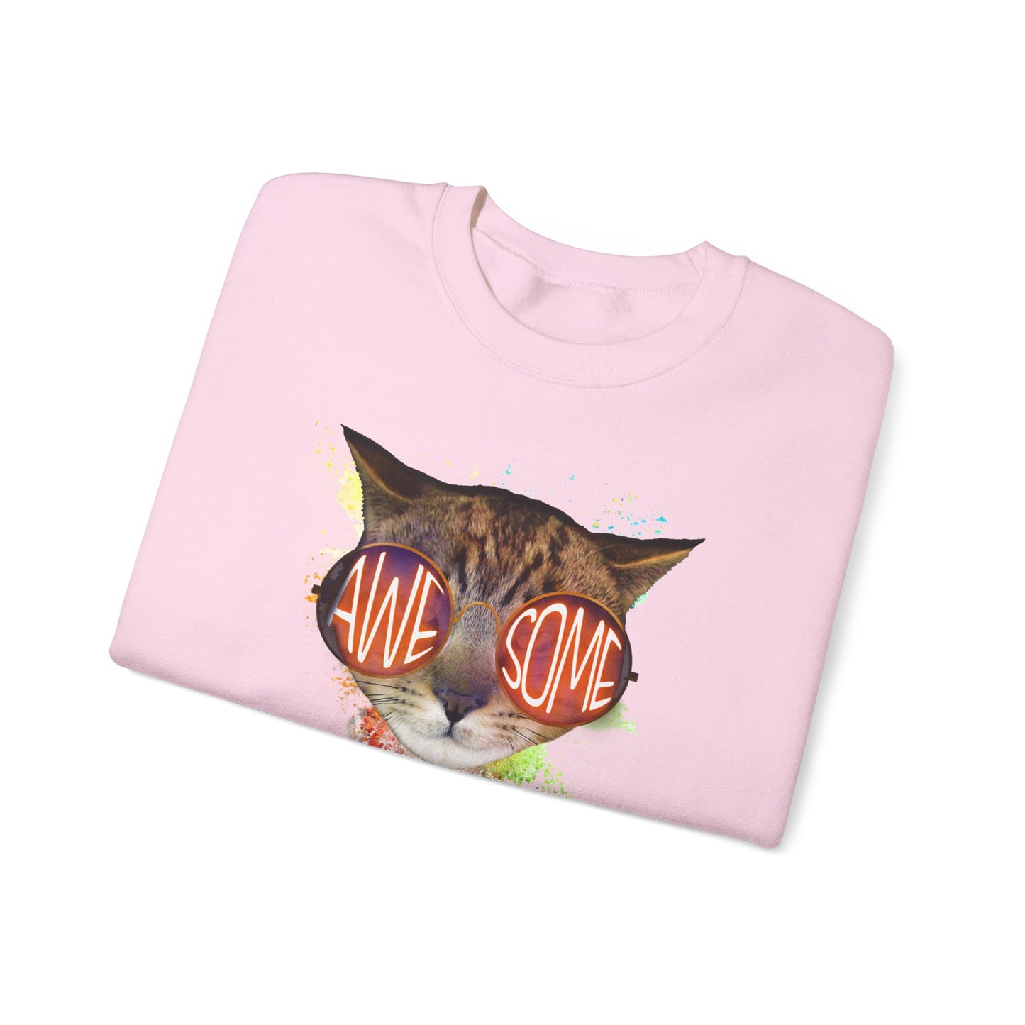Pale Pink Awesome Crewneck Unisex Sweatshirt Cat Theme