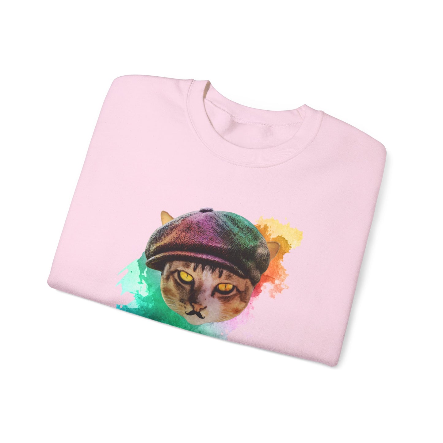Pale Pink Baker Boy Cat Themed Crewneck Unisex Sweatshirt