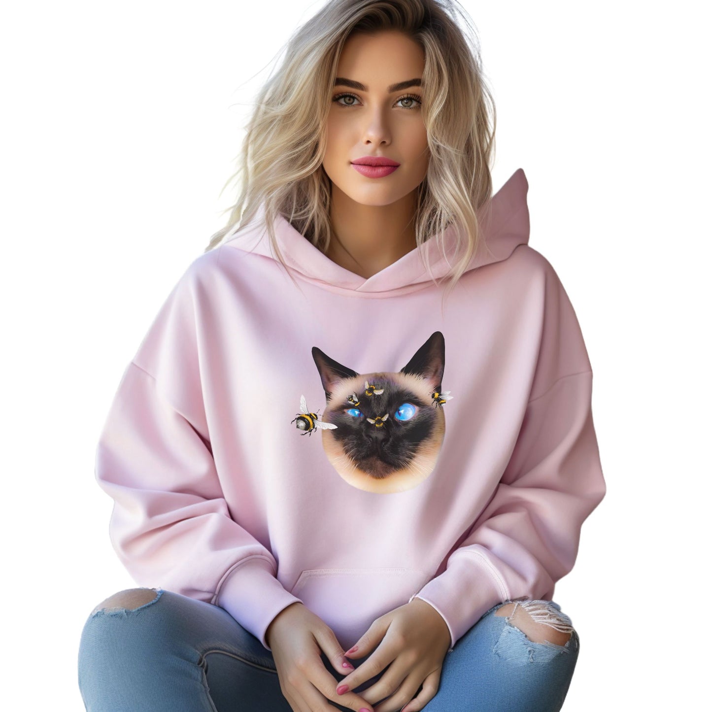 Pale Pink Buzz Off Cat Themed Hooded Sweatshirt Unisex